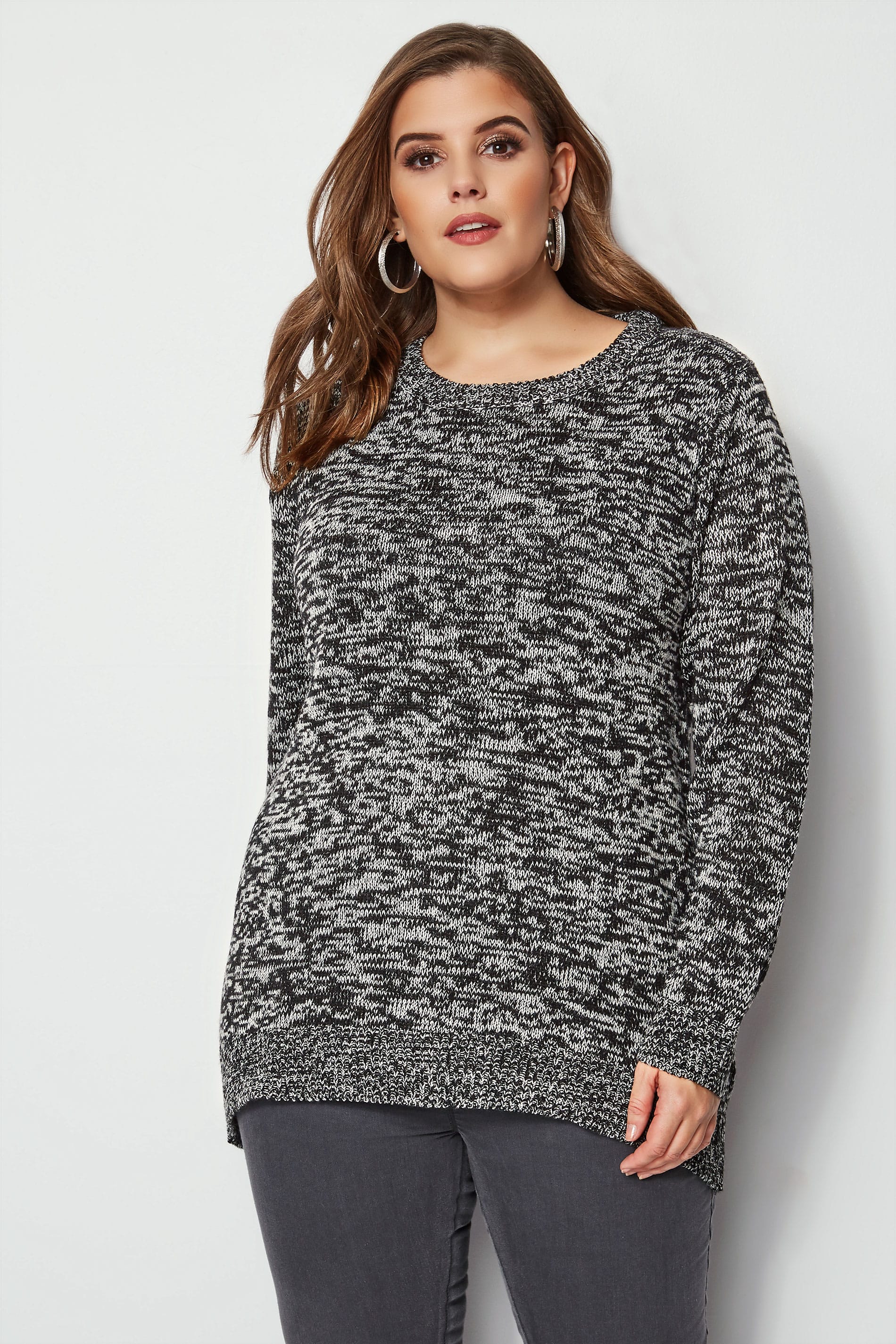 Black & Grey Twist Knitted Jumper, plus size 16 to 36