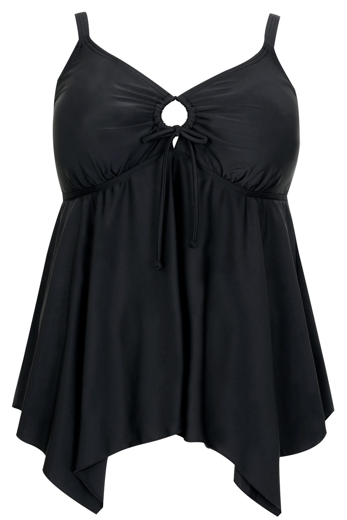 Black Hanky Hem Tankini Top With Cut Out Circle Detail plus size 16 to 36