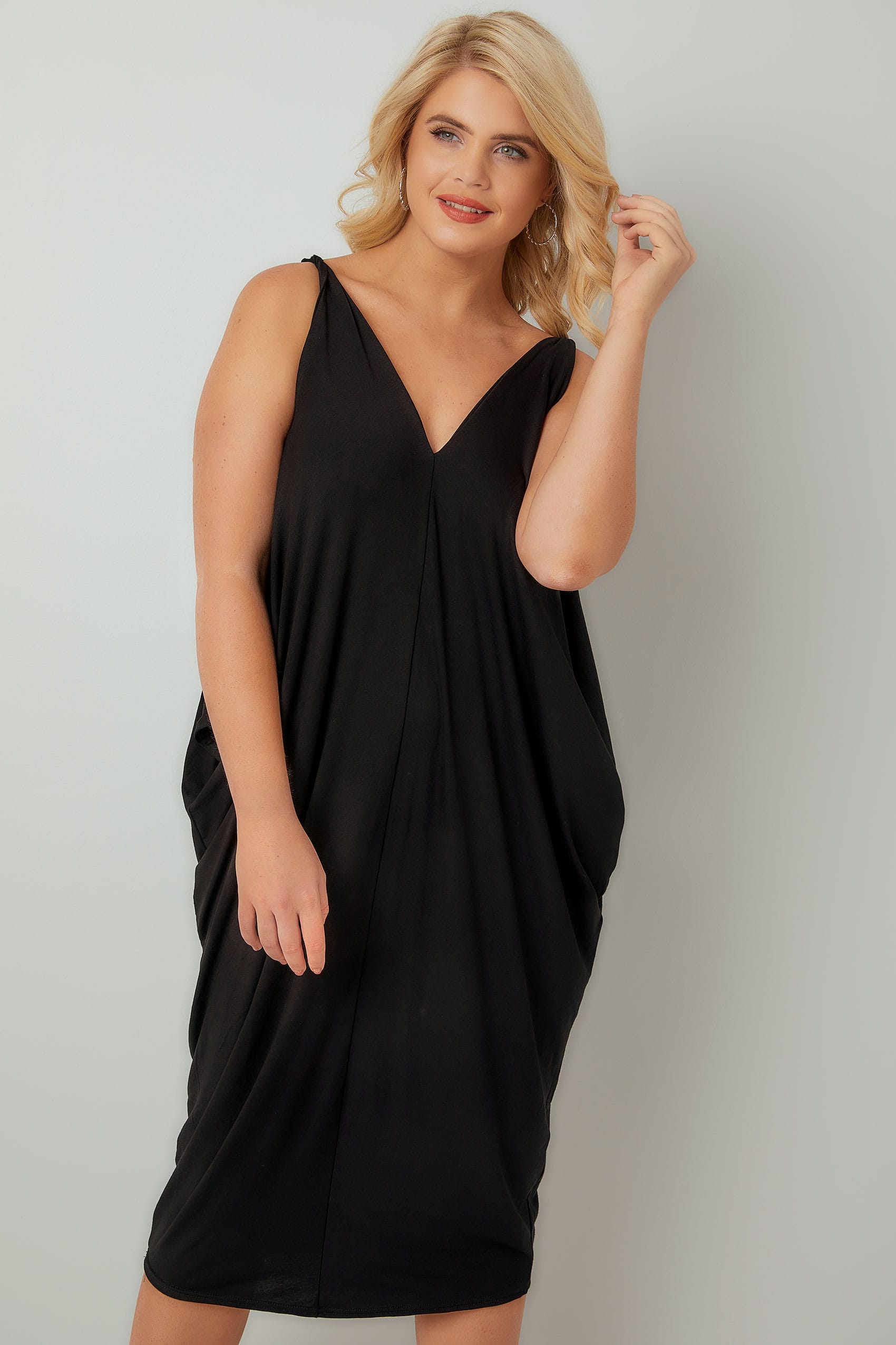 Black Jersey Oversized Cami Dress, Plus size 16 to 32