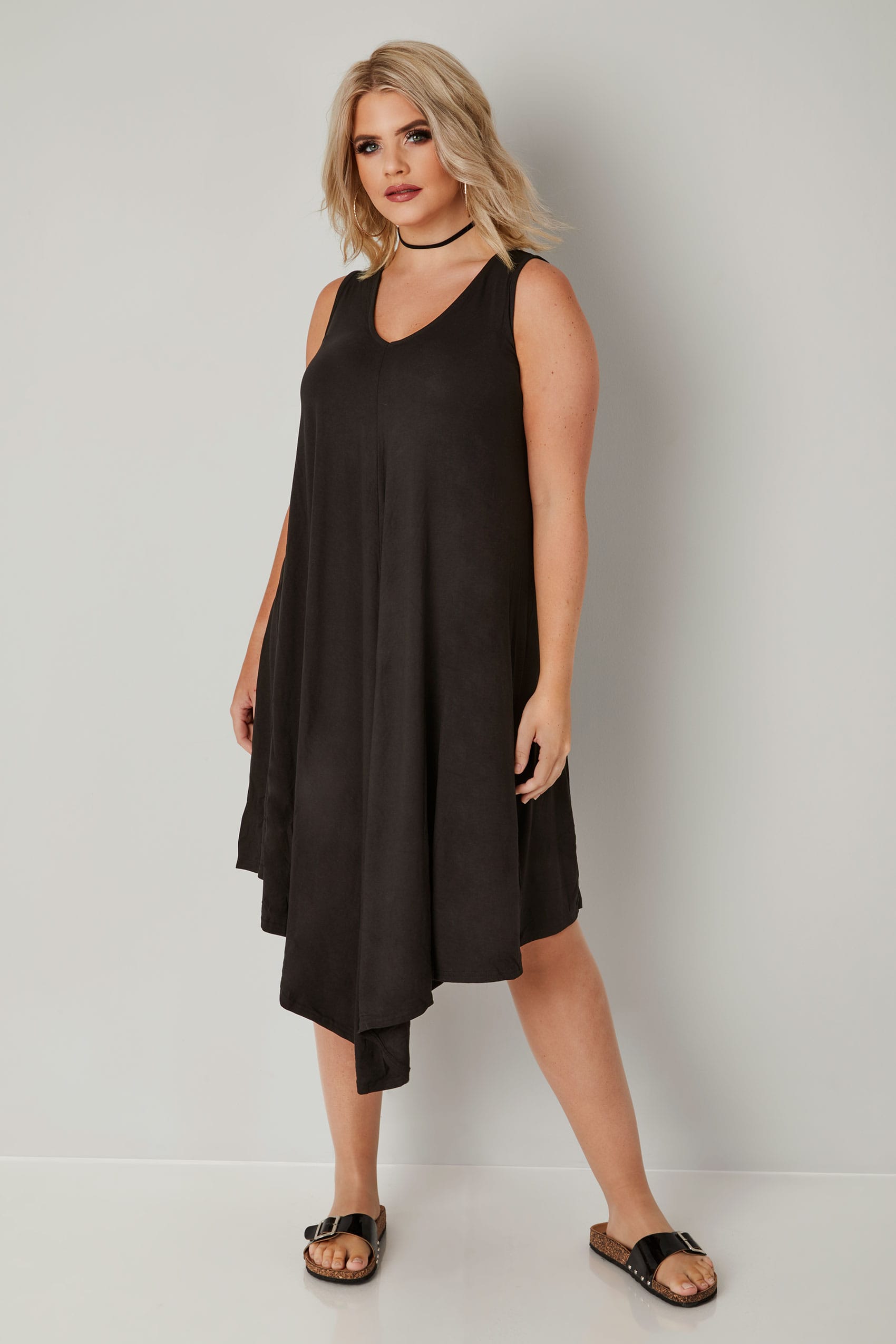 Black Jersey Swing Tunic Dress, Plus size 16 to 32