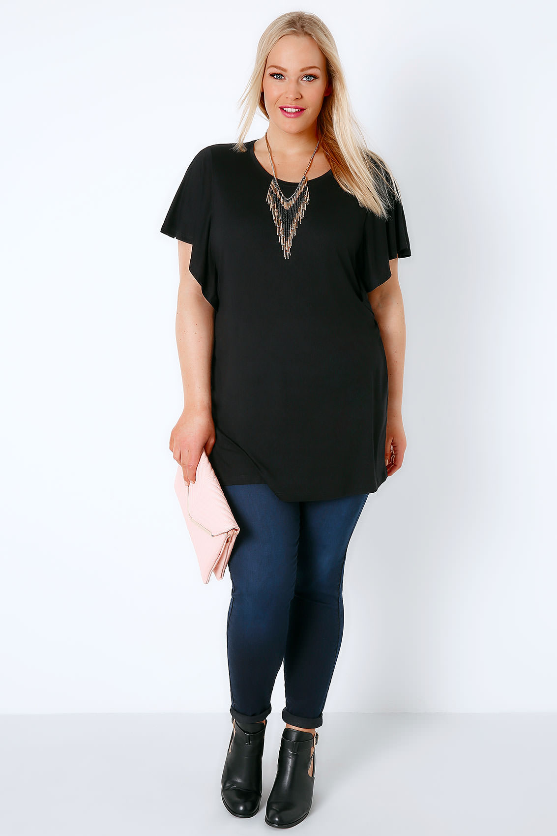 Black Jersey Top With Angel Sleeves, Plus size 16 to 36