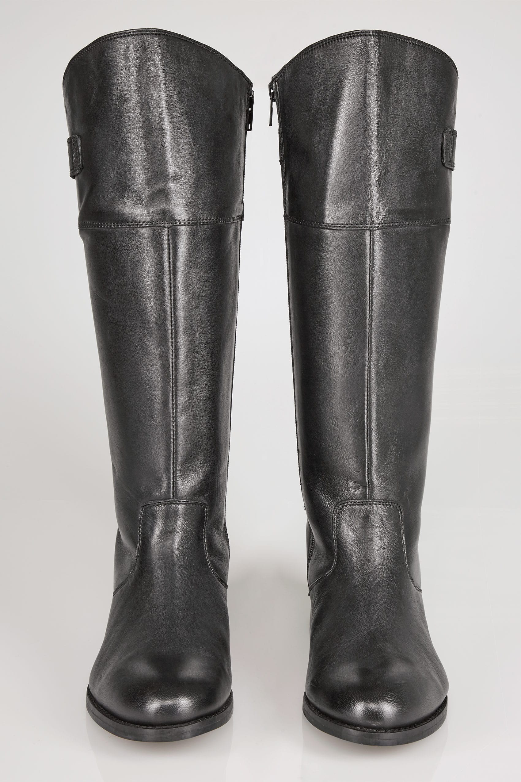 Black Knee High Leather Riding Boots With Elasticated Panels In Eee Fit 1078