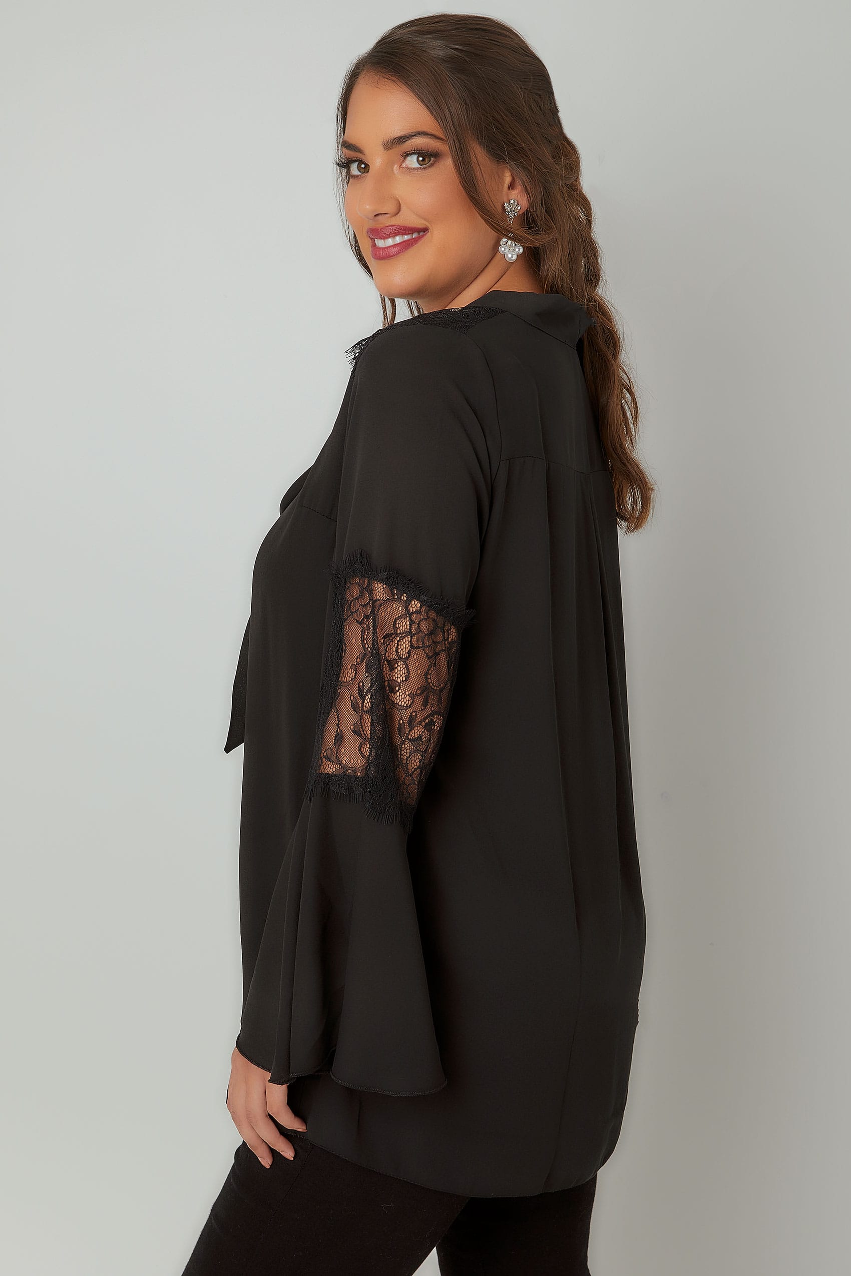 Yours London Black Pussy Bow Chiffon Blouse Plus Size 16 To 32