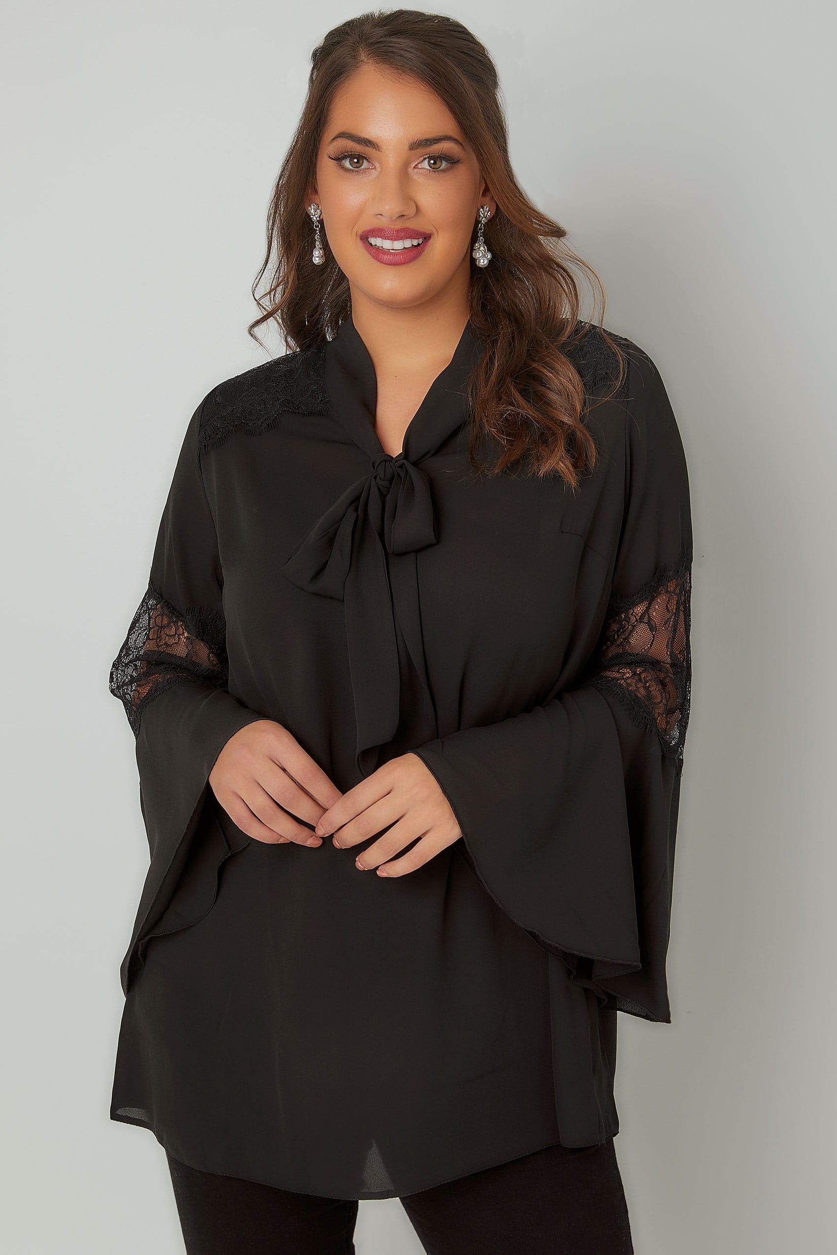 YOURS LONDON Black Pussy Bow Chiffon Blouse, plus size 16 to 32