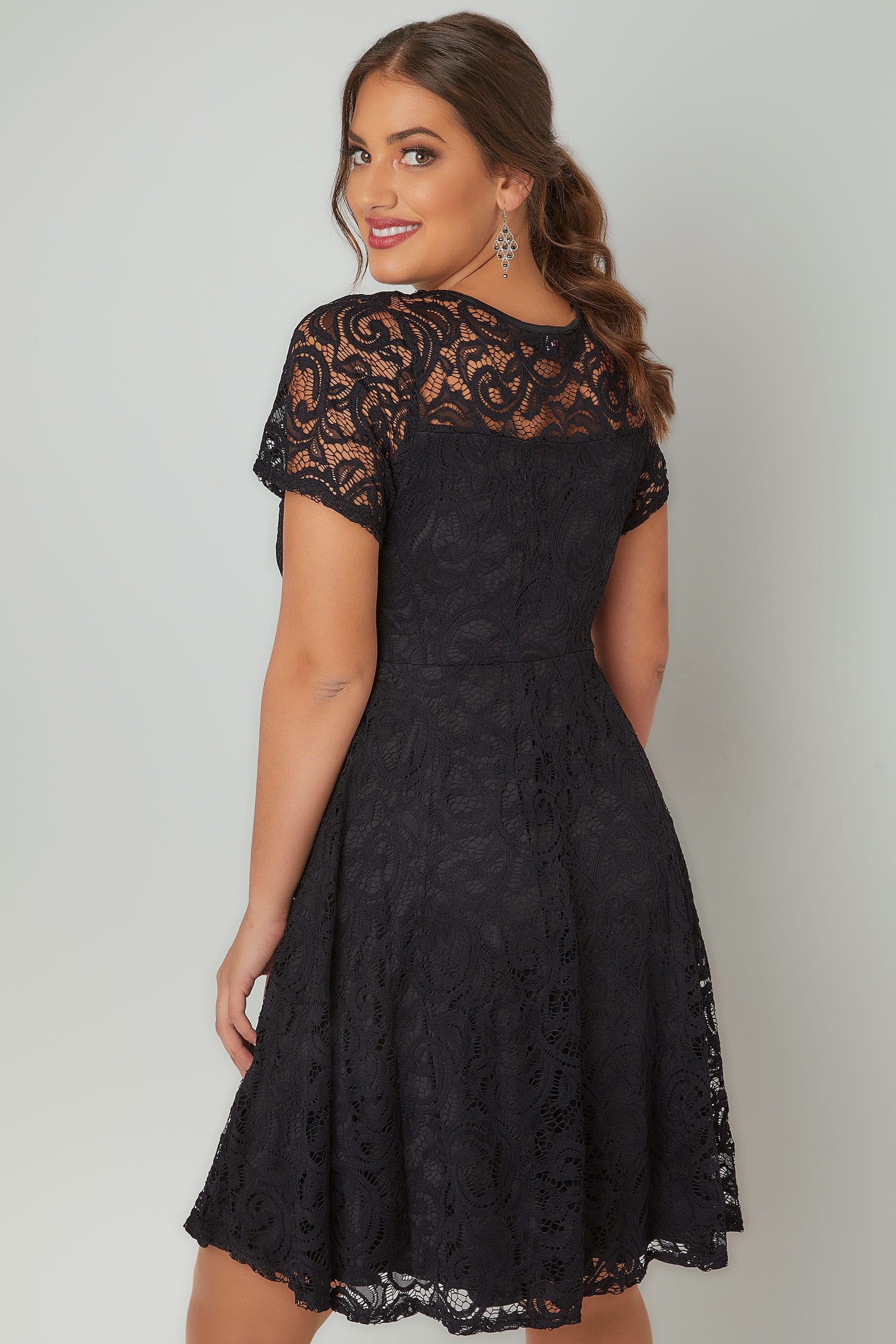 Black Lace Skater Dress With Sweetheart Bust Plus Size 16 To 36