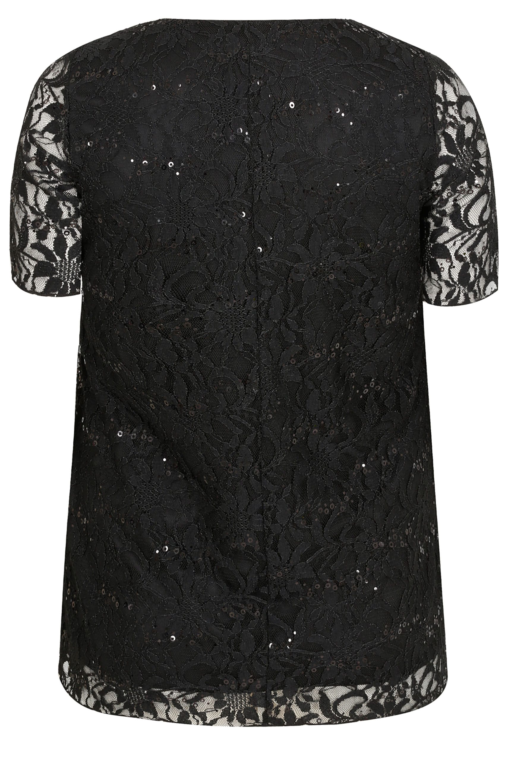 Black Lace Shell Top With Sequin Details, Plus size 16 to 36