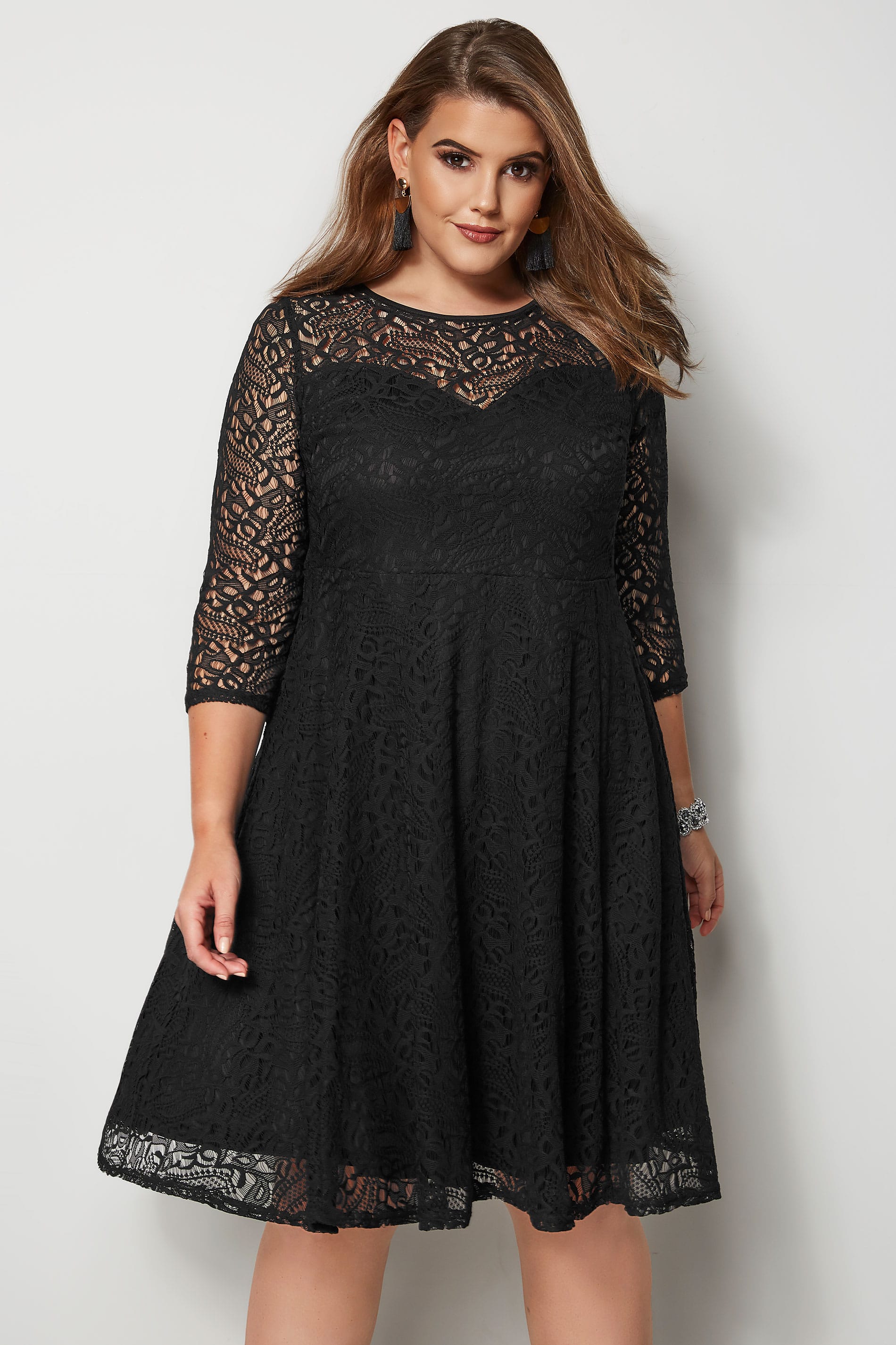 Black Lace Skater Dress, plus size 16 to 36