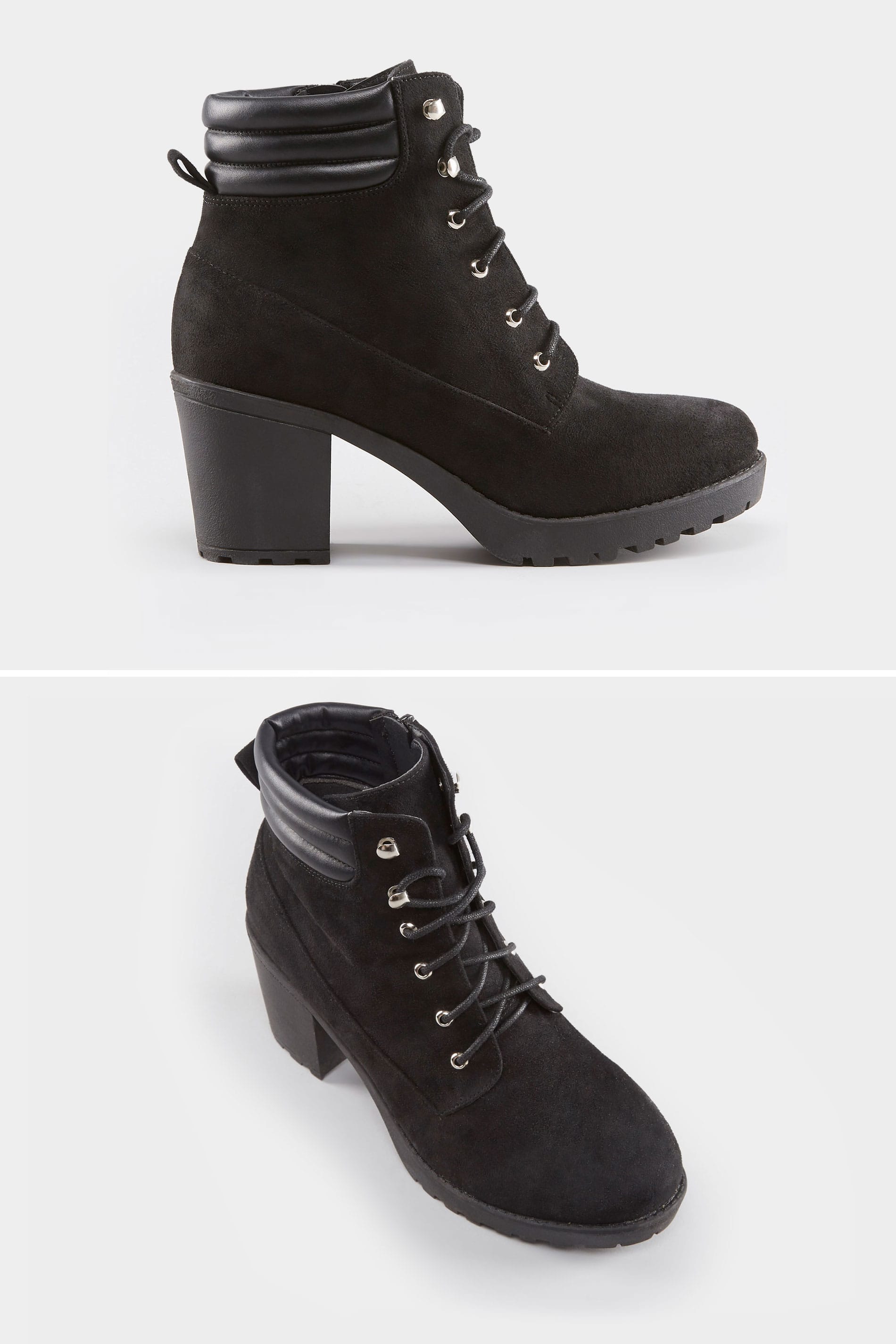 Black Lace Up Heeled Ankle Boot In EEE Fit, Wide Fitting ...
