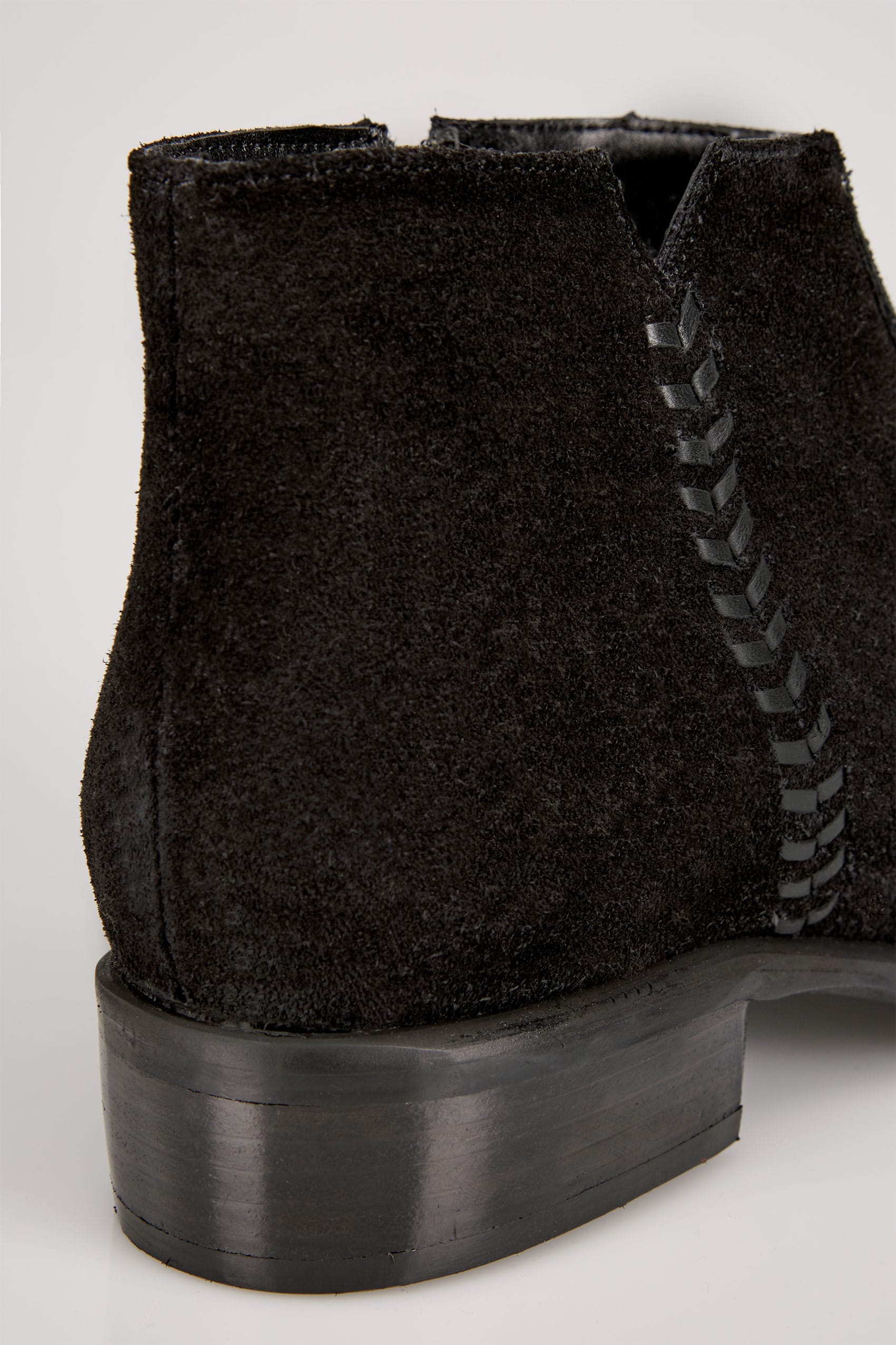 Black Leather Ankle Boot With Whipstitch Side Detail In