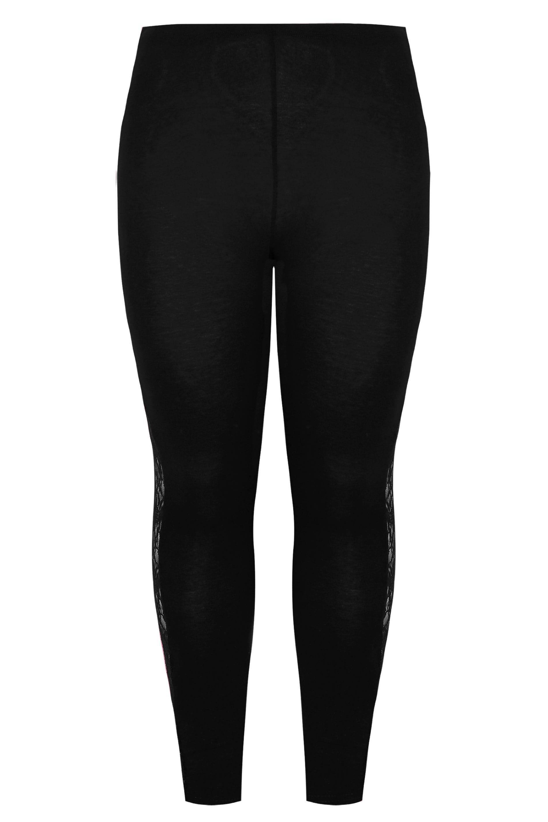 Black Leggings With Floral Lace Insert, Plus size 16 to 36