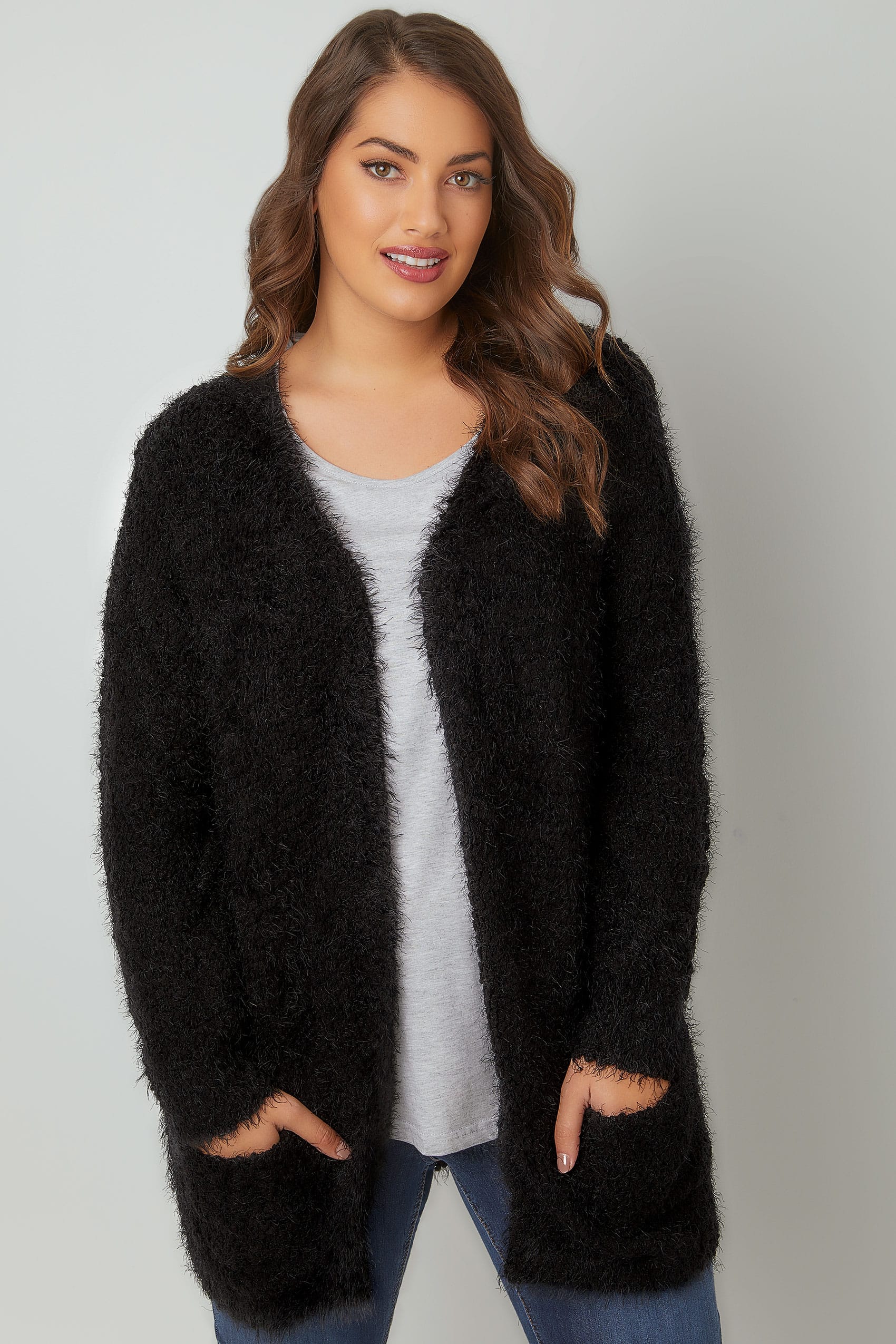 Black Longline Eyelash Cardigan Plus Size 16 To 36 2213