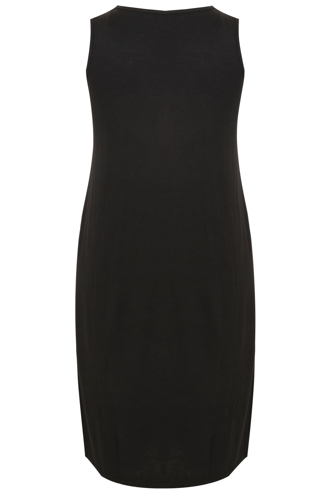 Black Longline Nightdress With Neckline Lace Detail, Plus Size 14 to 36