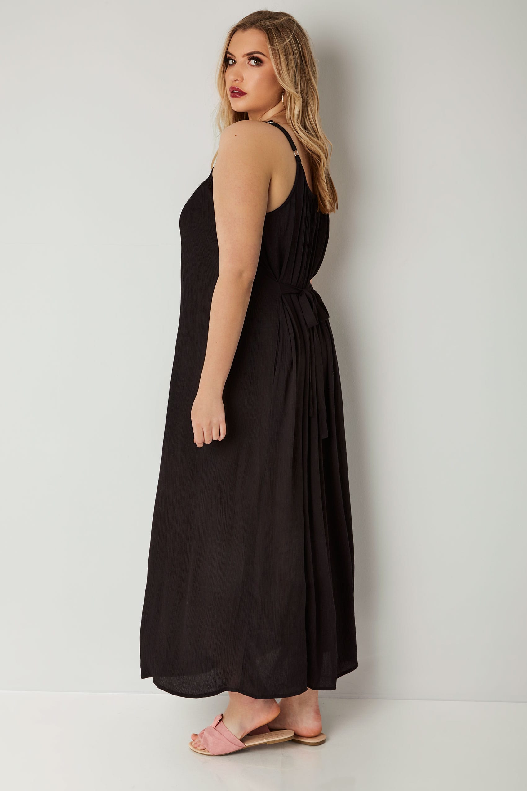 Black Maxi Dress With Ring Detail Straps  Tie Waist, Plus -5387