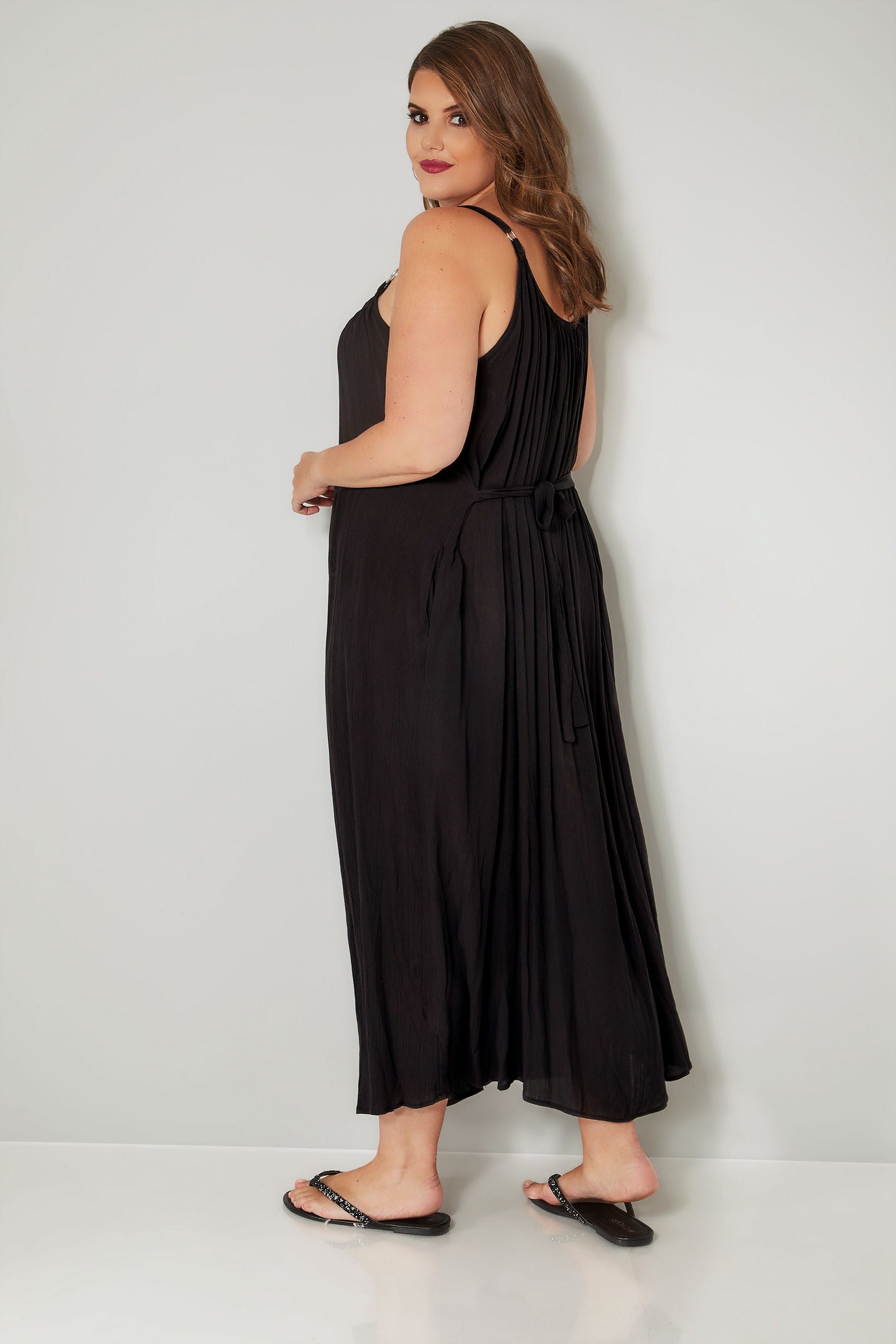 Black Maxi Dress With Ring Detail Straps & Tie Waist, Plus size 16 to 36