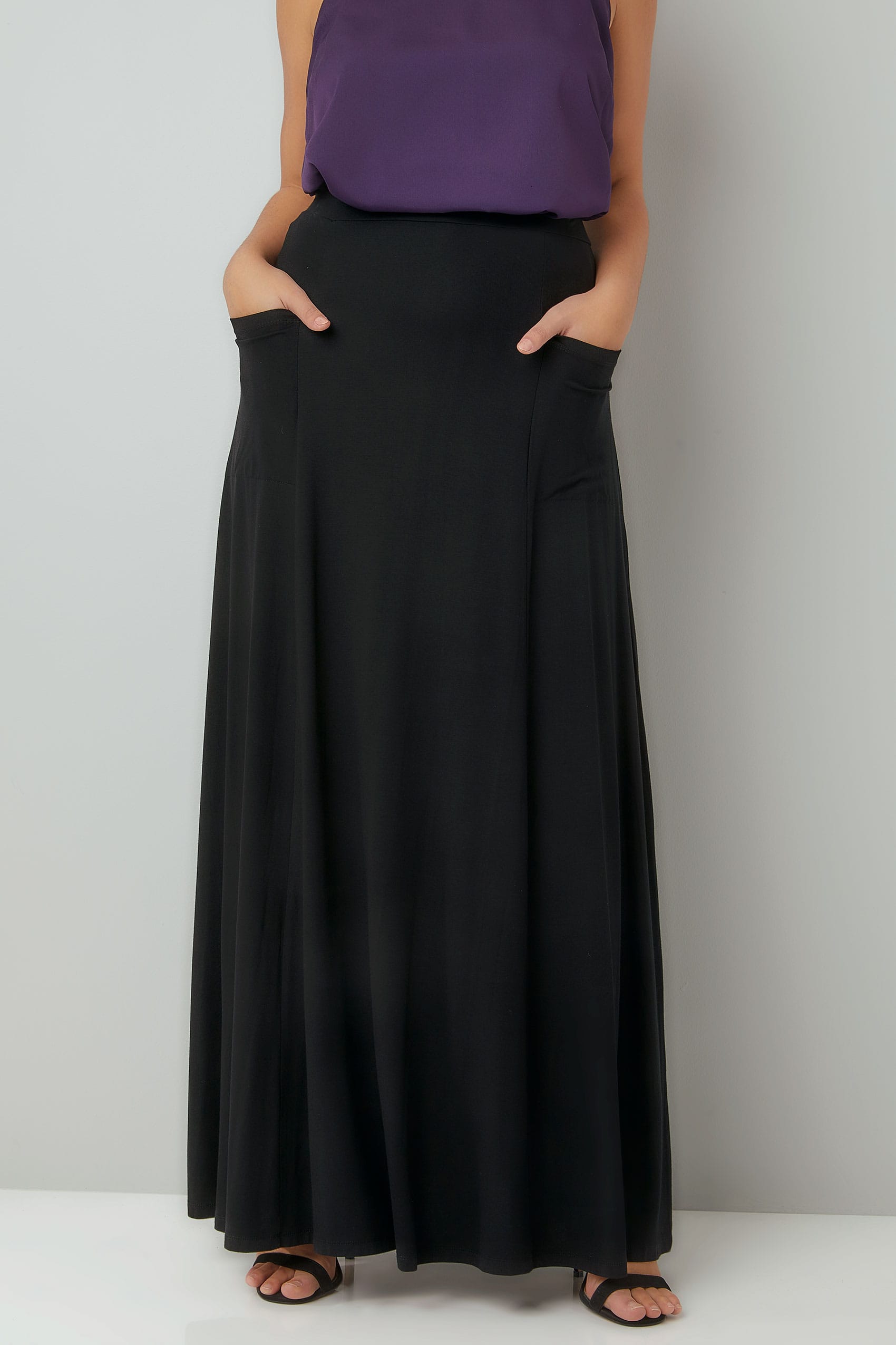 Black Maxi Jersey Skirt With Pockets Plus Size 16 To 36 8508