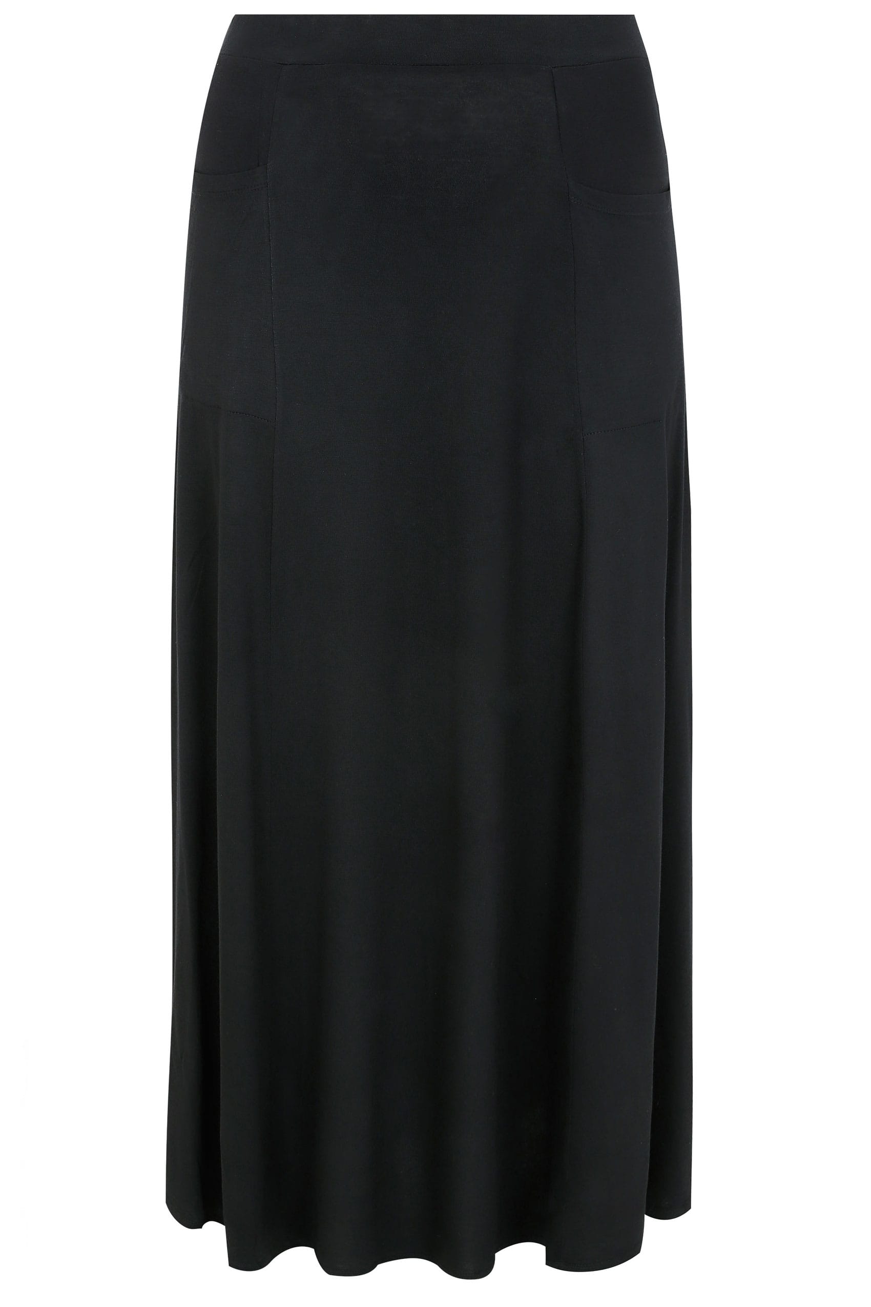 Black Maxi Jersey Skirt With Pockets, Plus size 16 to 36