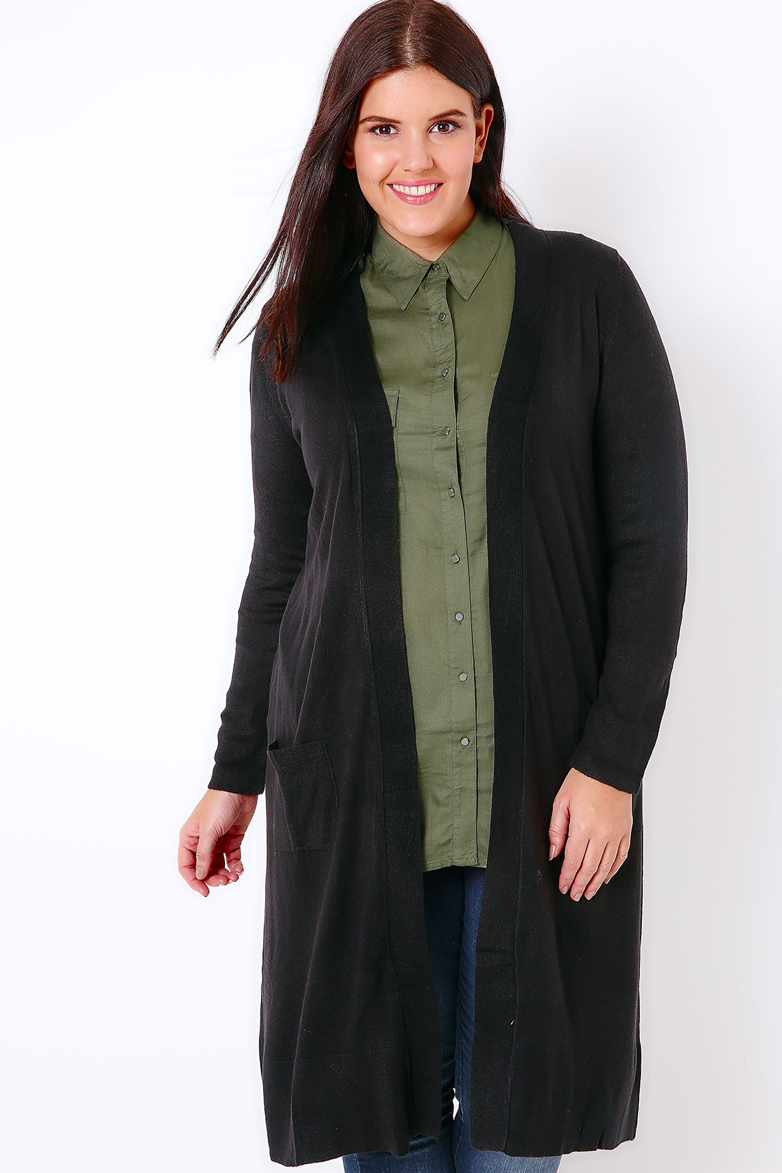  Black  Maxi Knit Cardigan  With Pockets Plus Size 16 to 36