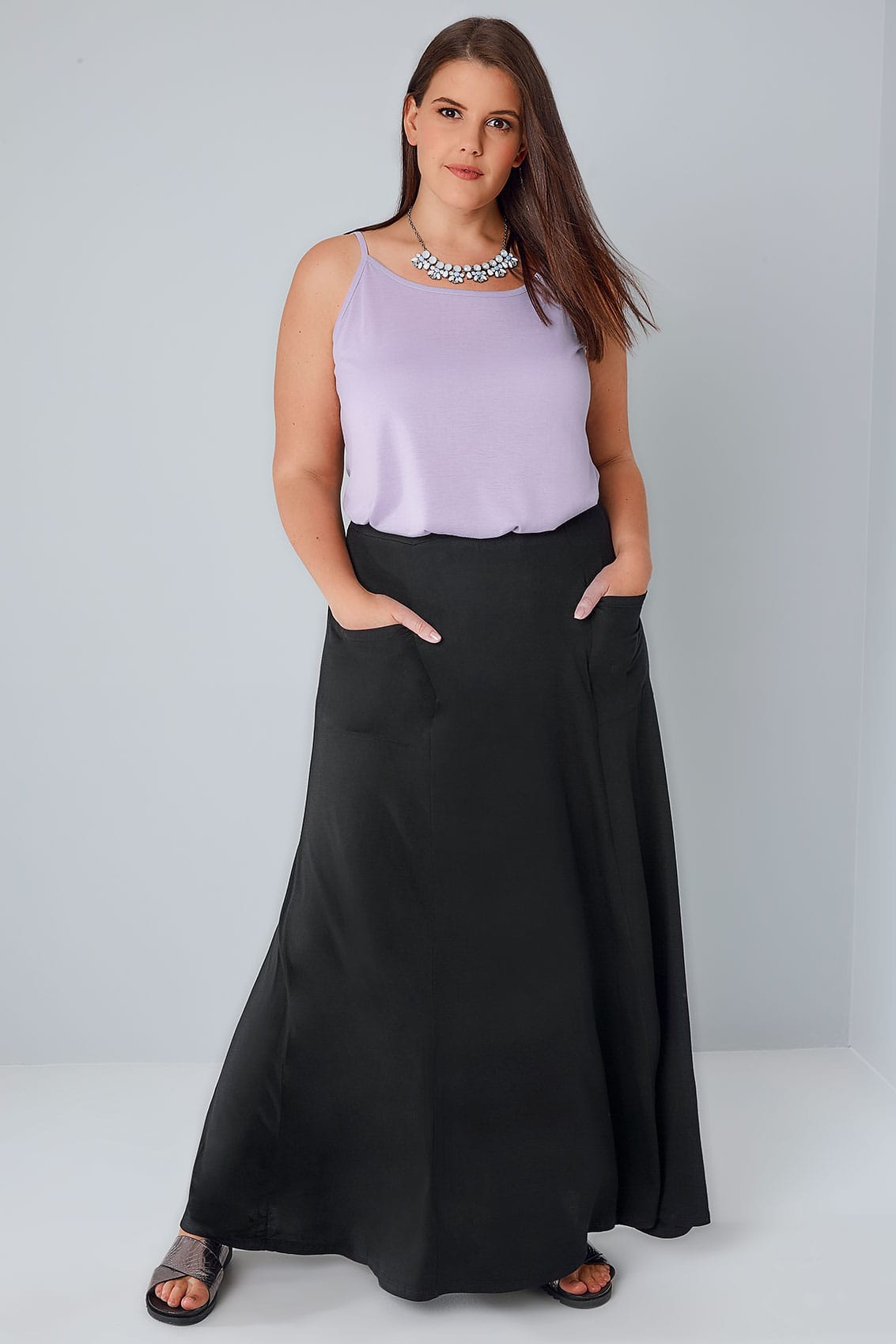 Black Maxi Skirt With Pockets Plus Size 16 To 36 2446
