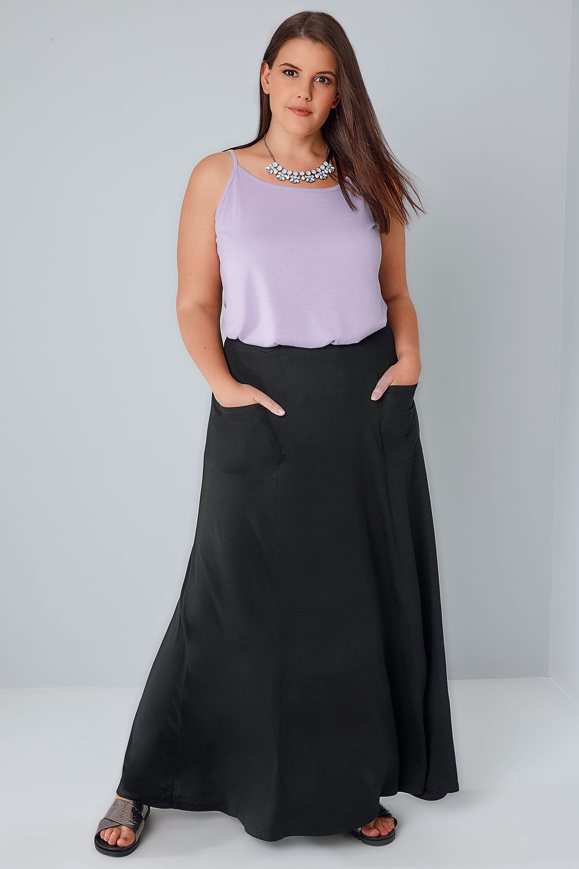 Black Maxi Skirt With Pockets, Plus size 16 to 36