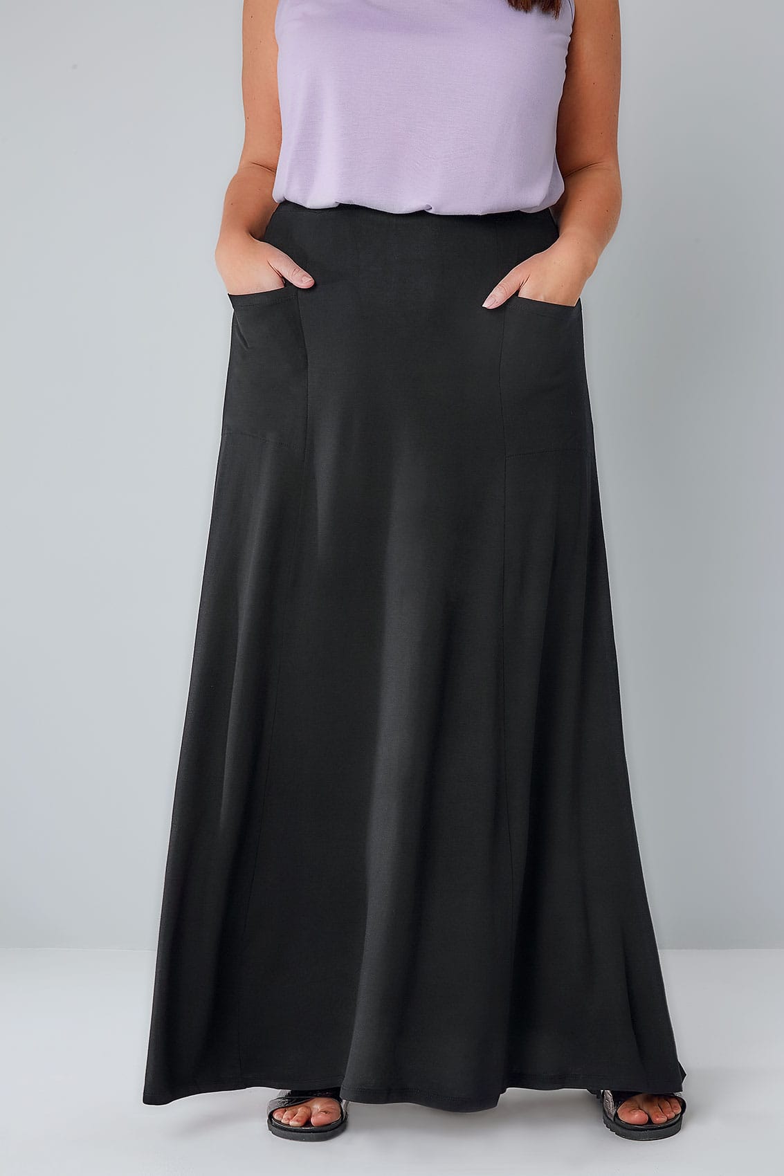 Black Maxi Skirt With Pockets Plus Size 16 To 36