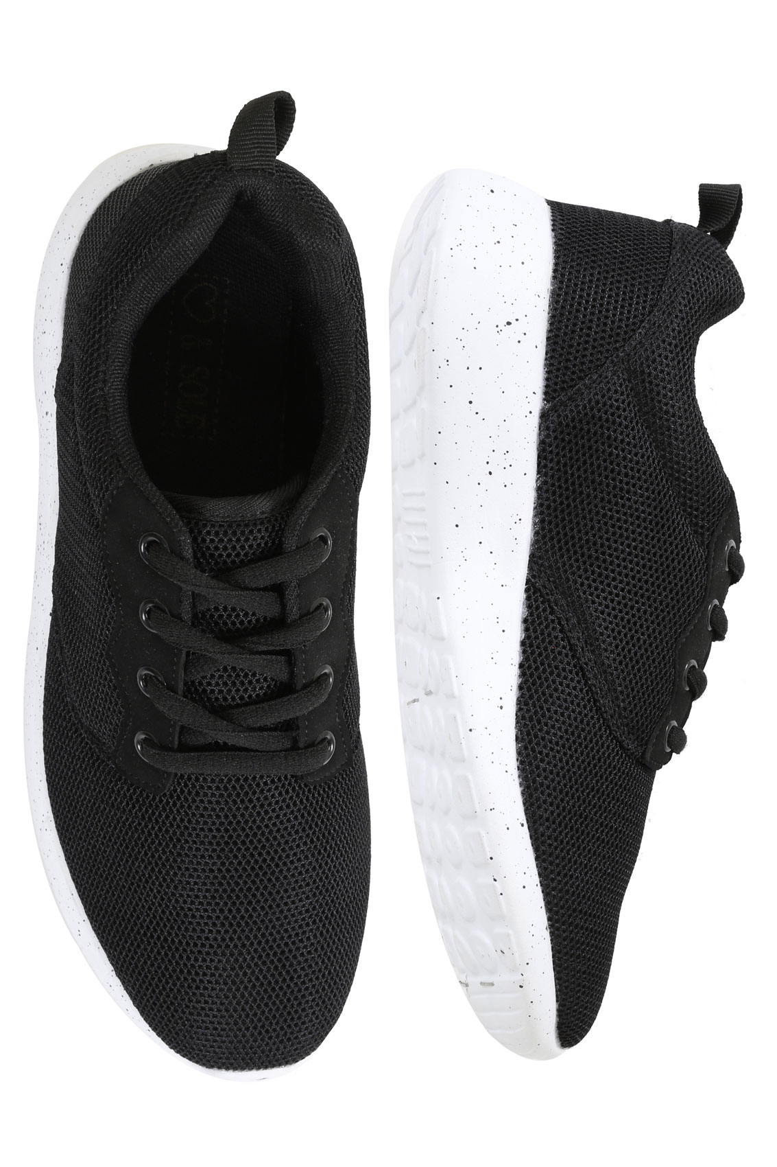 Black Mesh Detail Trainers With Flecked Cushioned Soles In E Fit, Size 4-8