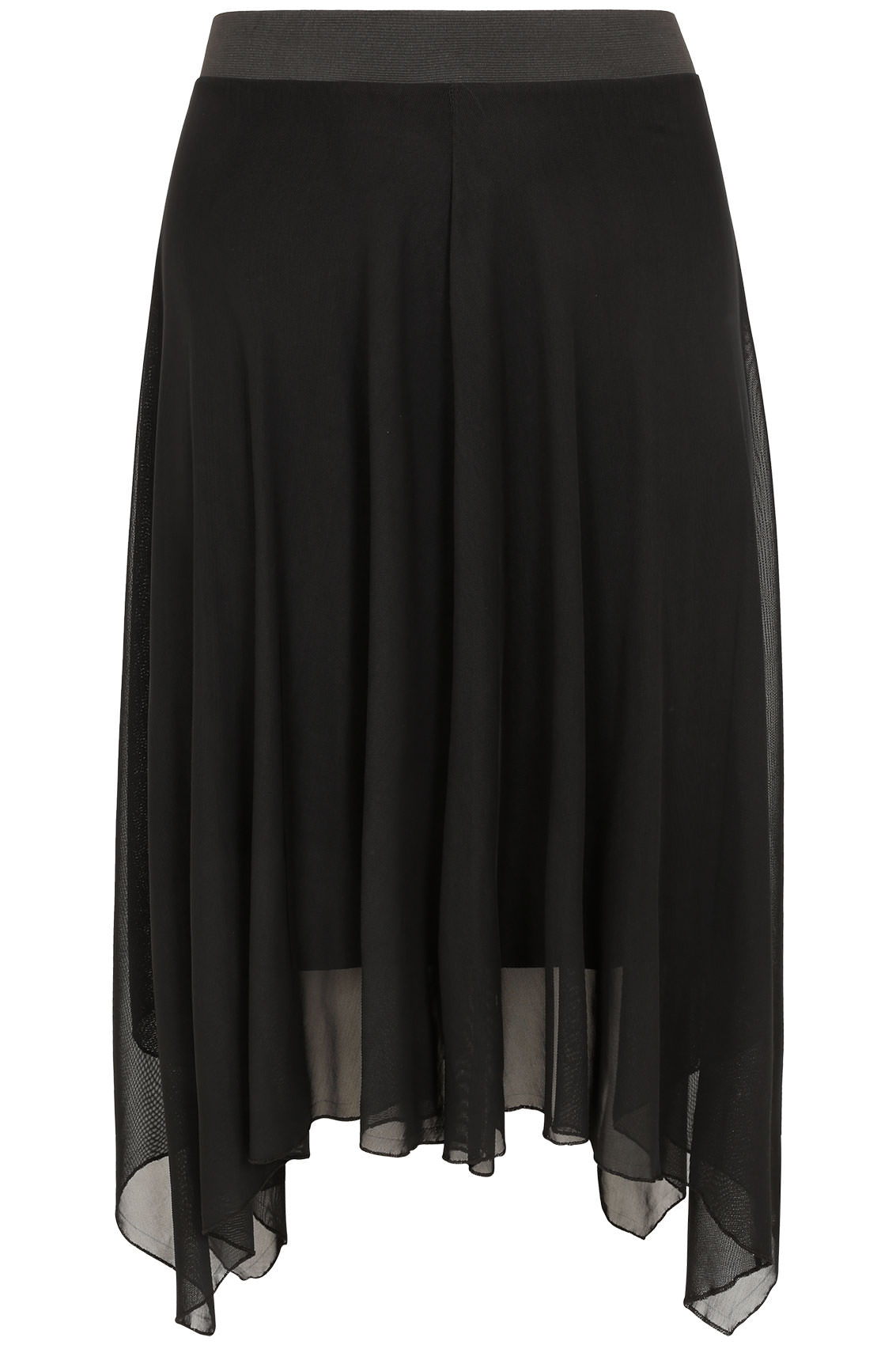 Black Mesh Midi Skirt With Hanky Hem, Plus size 16 to 32
