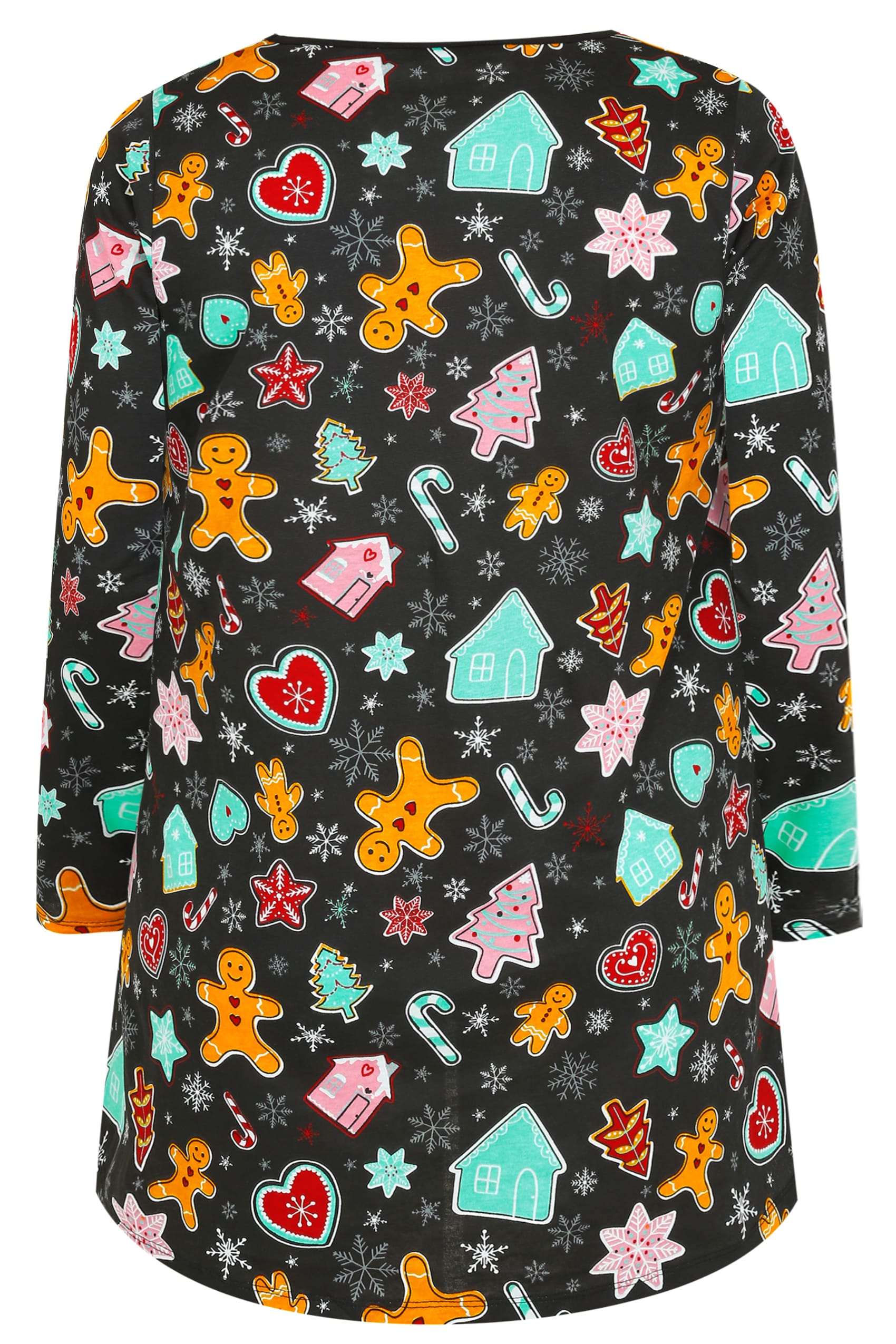 Black &amp; Multi Christmas Gingerbread Man Print Longline ...