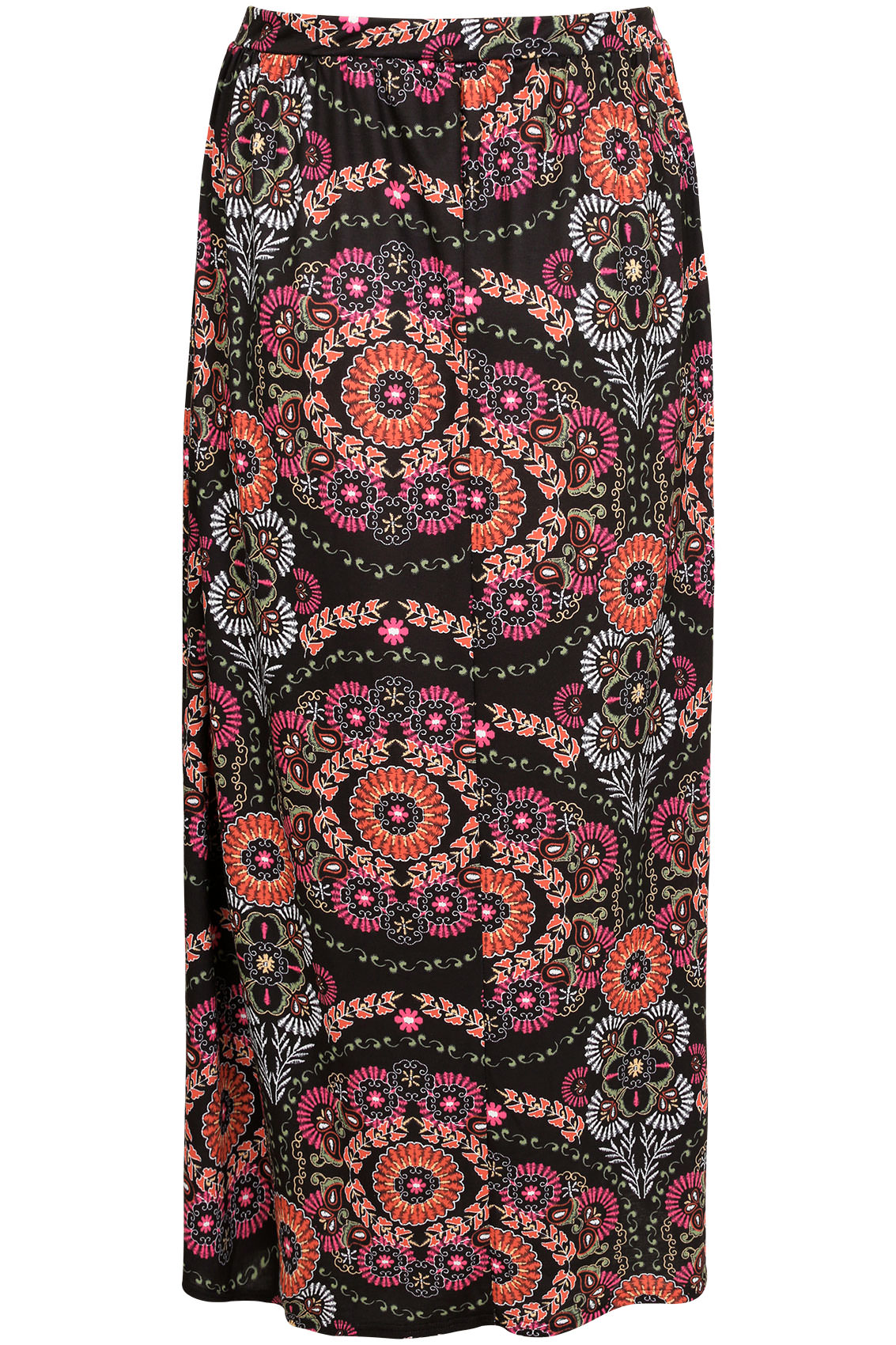 Black & Multi Circle Gypsy Print Jersey Maxi Skirt Plus size 16 to 36