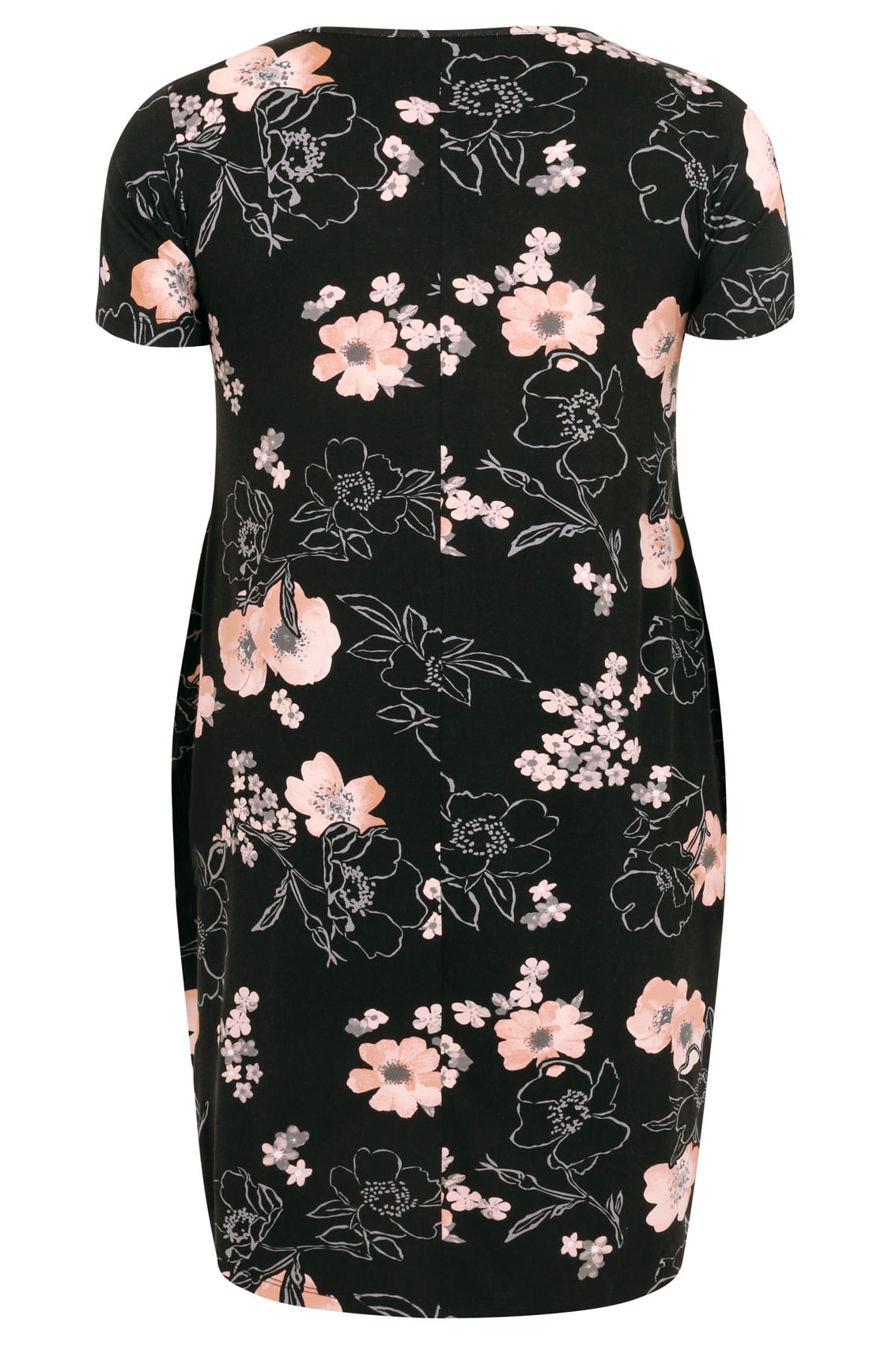 Black & Multi Floral Print Dress With Drop Pockets, Plus size 16 to 36