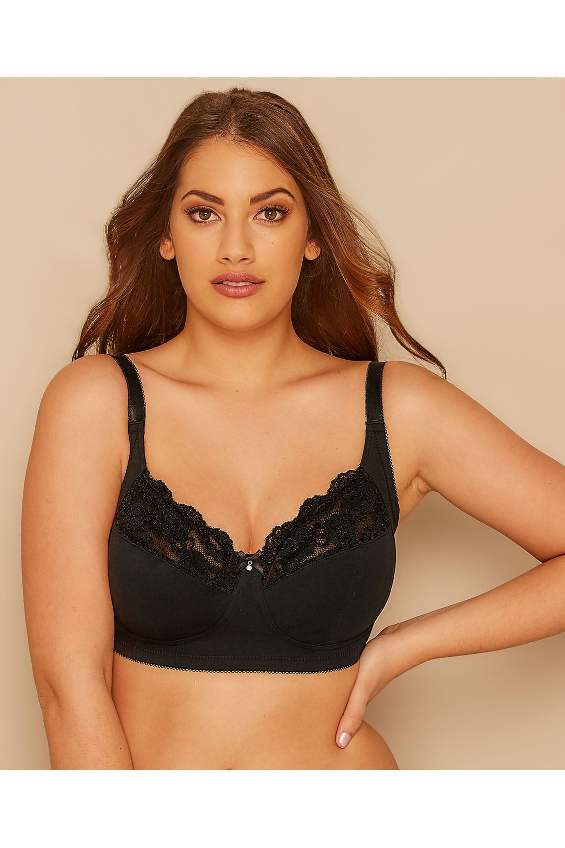 Black NonWired Cotton Bra With Lace Trim Best Seller