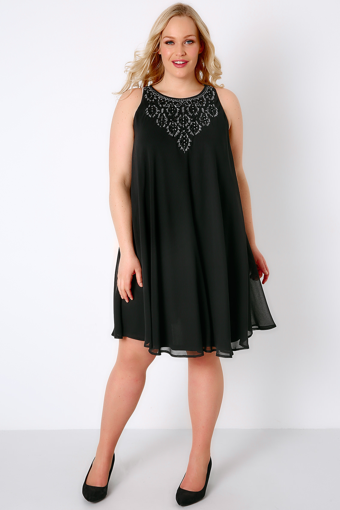 Black Ofilia Swing Dress With Embellished Neckline, Plus ...