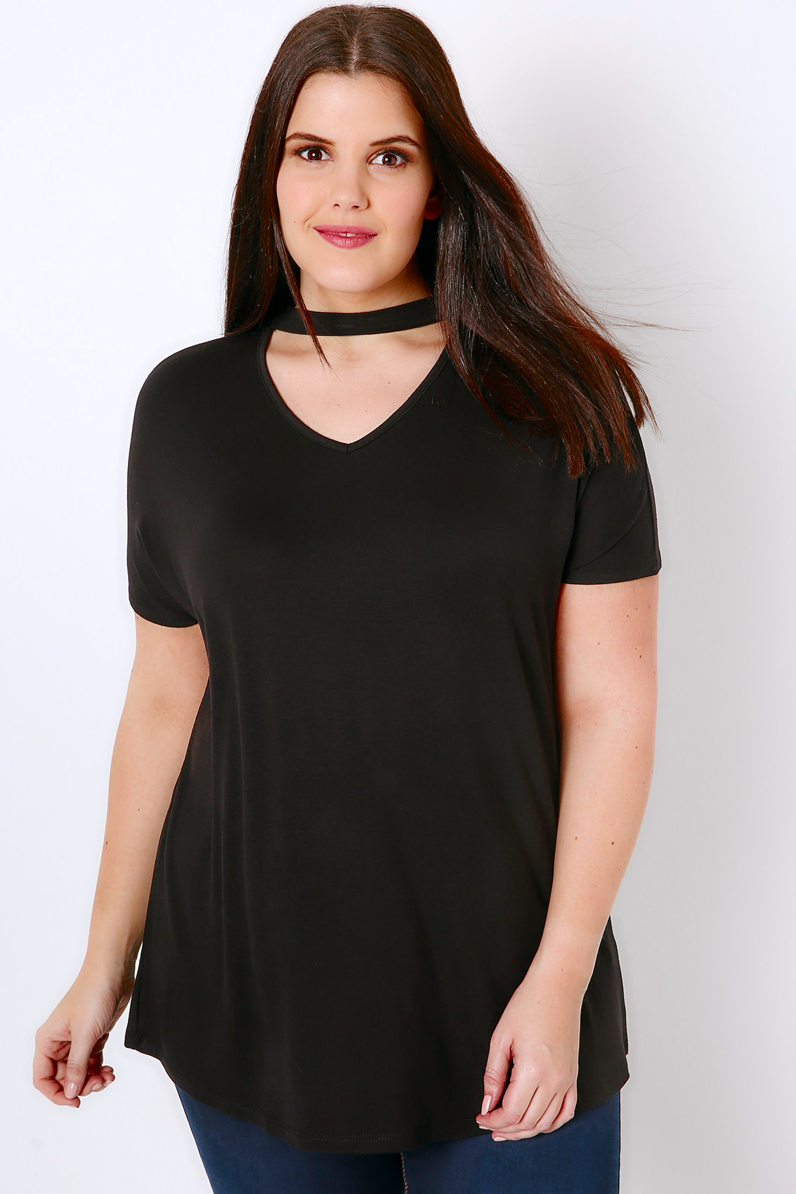 Black Oversized Choker Neck Top, Plus size 16 to 36