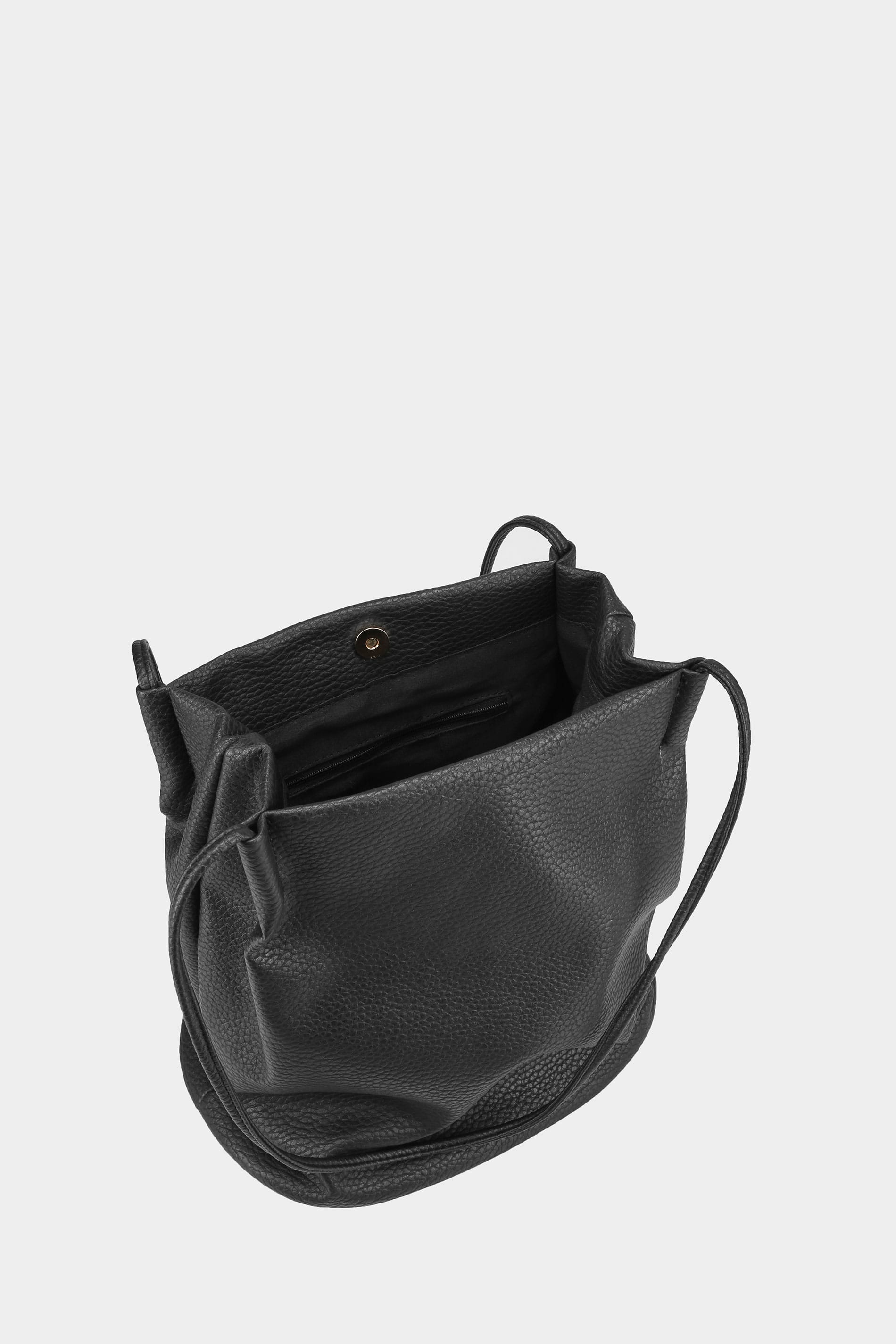 Black PU Leather Look Bucket Bag With Double Handles