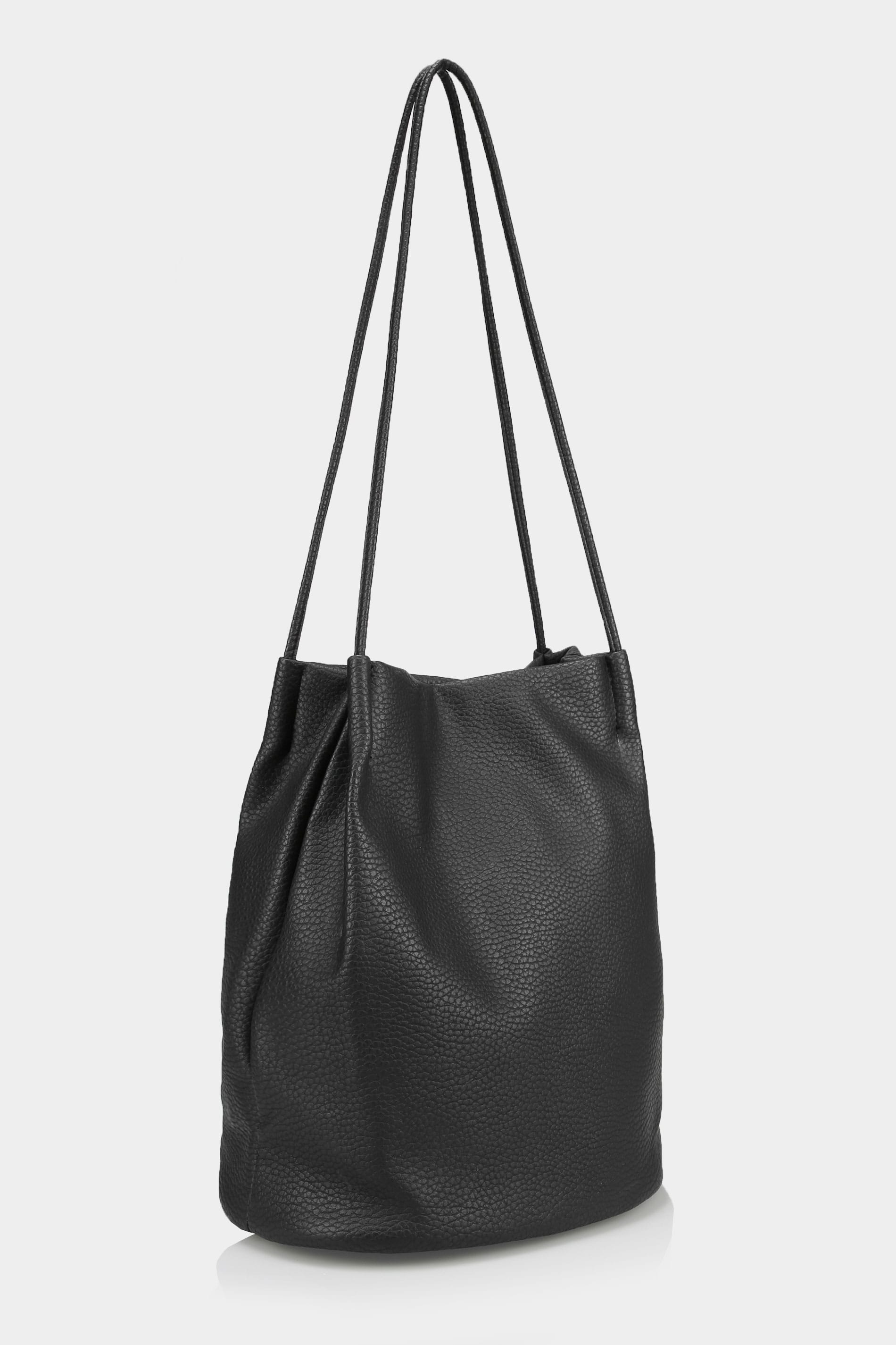 Black PU Leather Look Bucket Bag With Double Handles