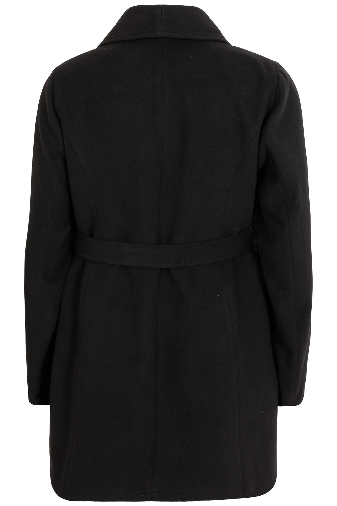 Black Panelled Belted Coat, Plus size 16 to 32
