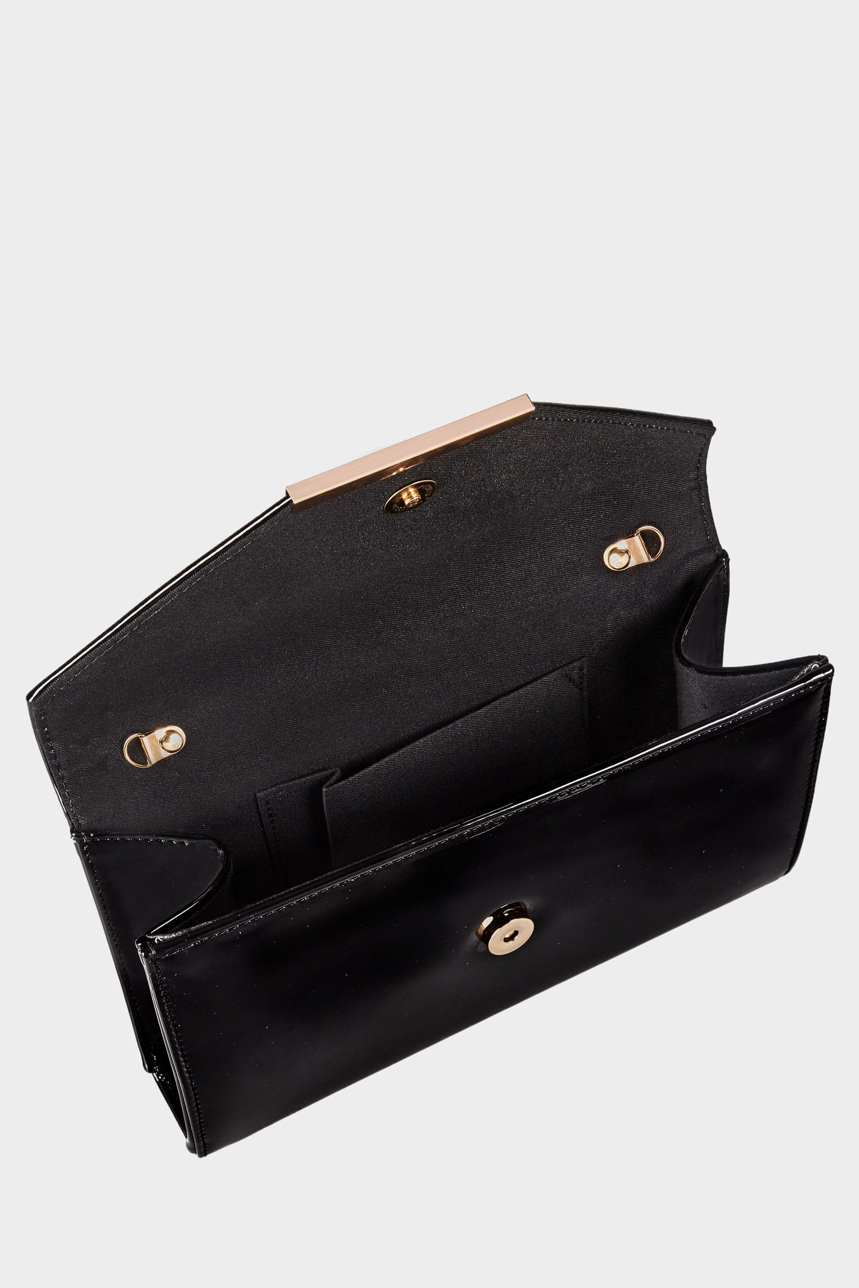 Black Patent Clutch Bag With Chain Shoulder Strap