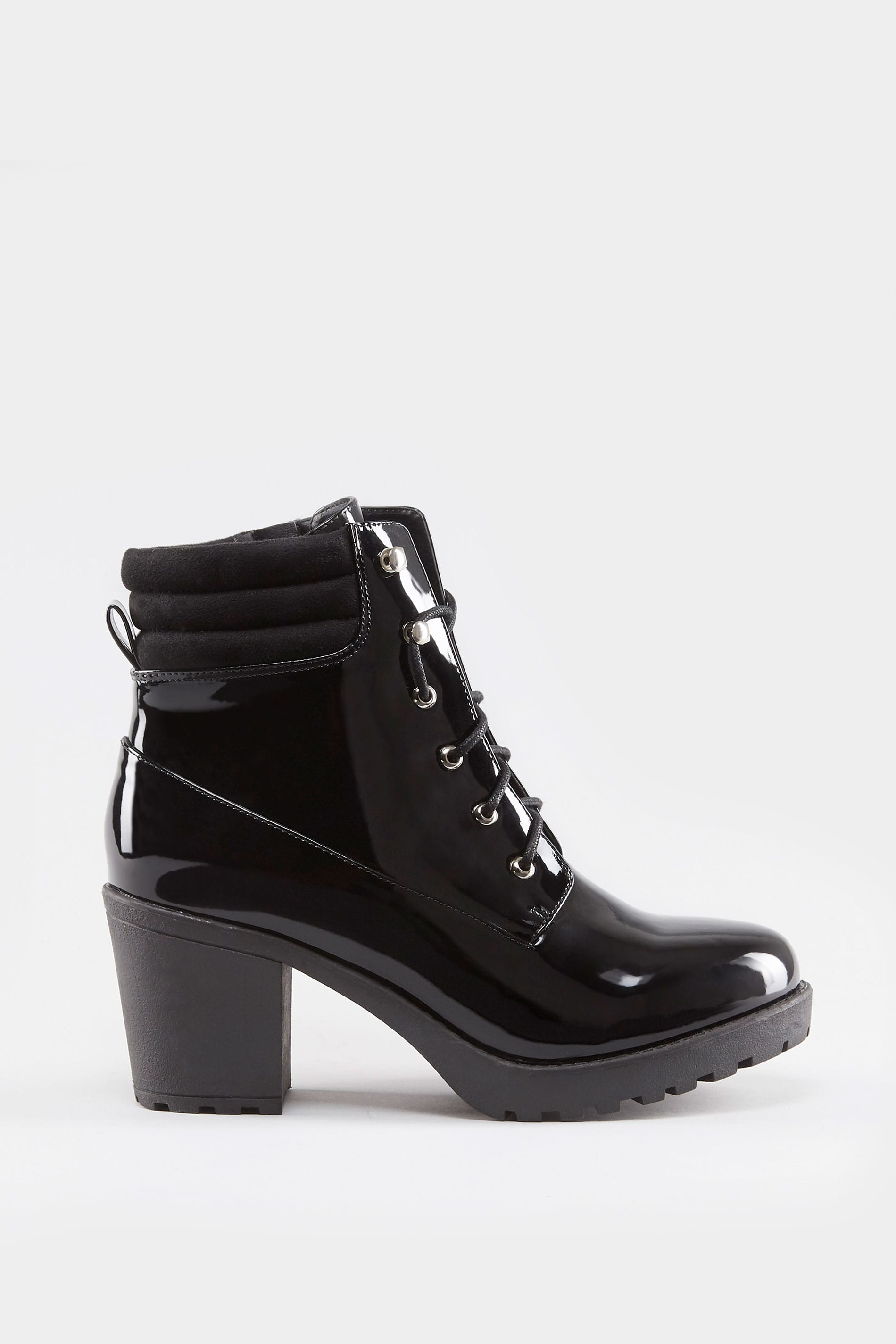 Black Patent Lace Up Heeled Ankle Boot In EEE Fit, Wide Fitting Sizes ...