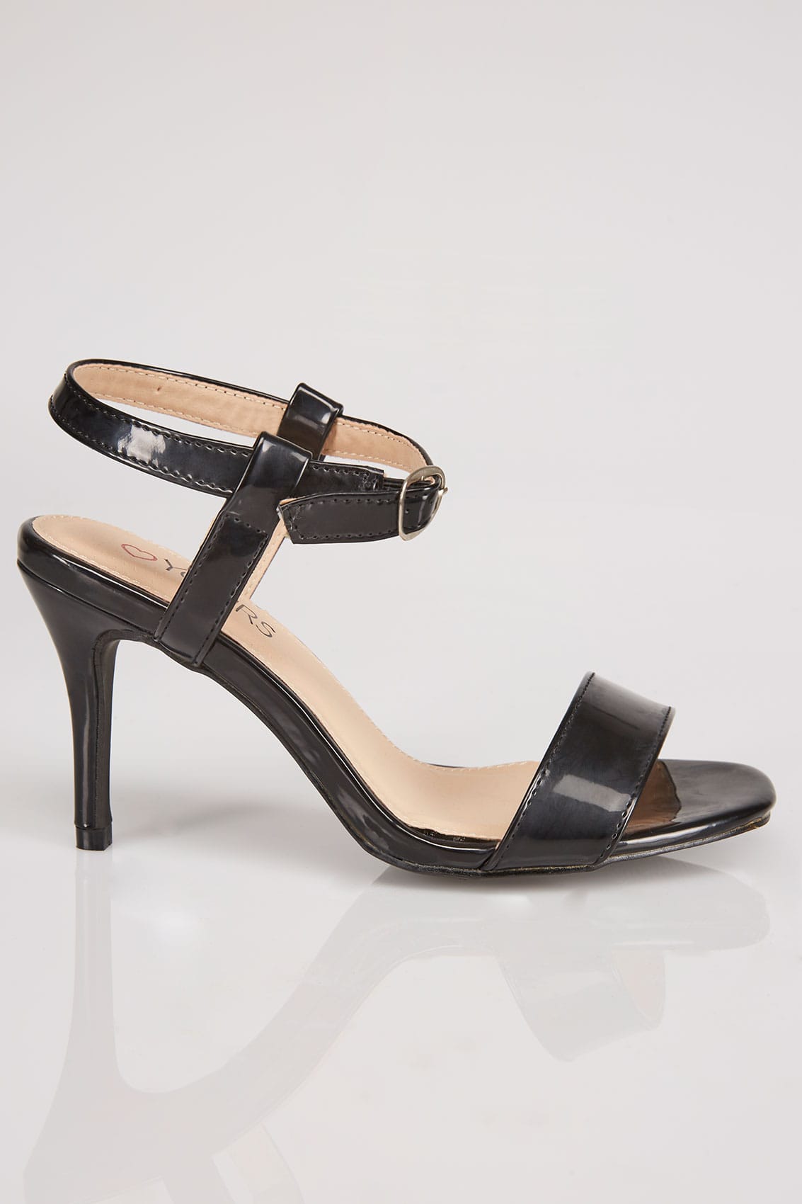 Black Patent Square Toe Heeled Sandals With Ankle Strap In ...