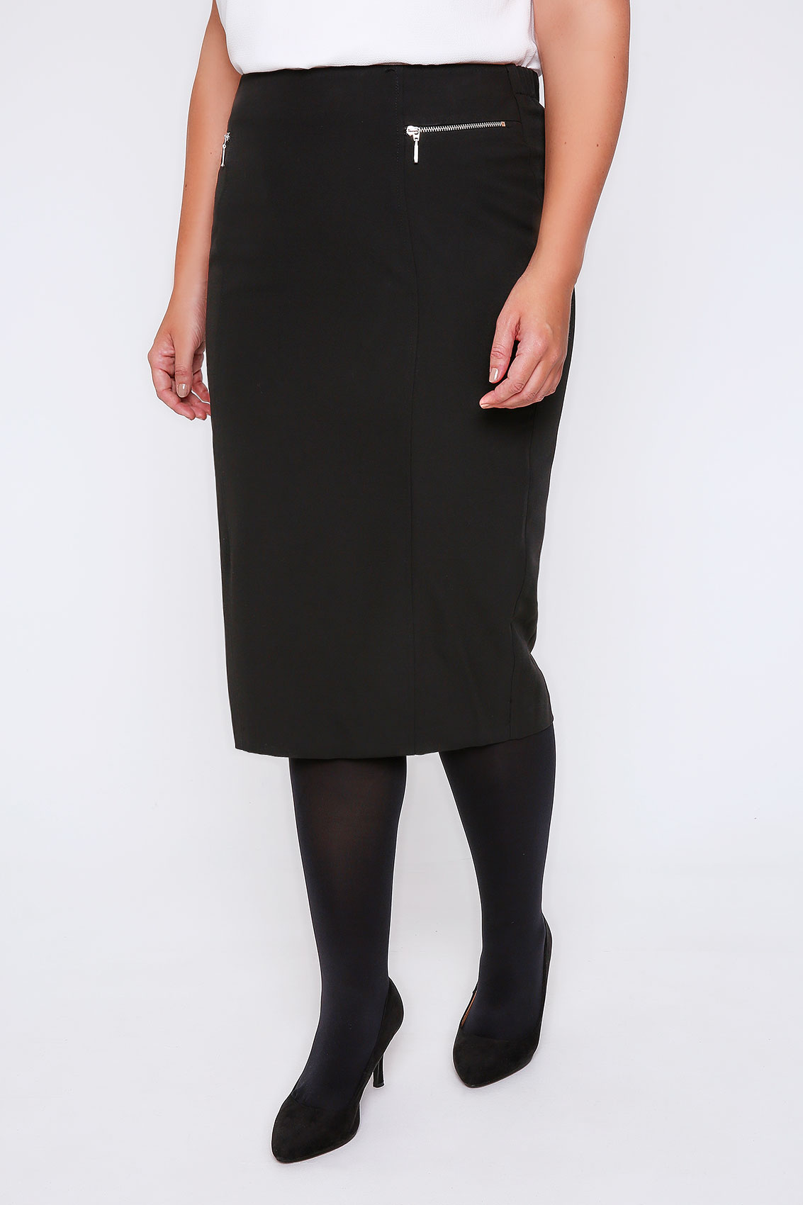 Black Pencil Midi rok  met Silver Zip Details