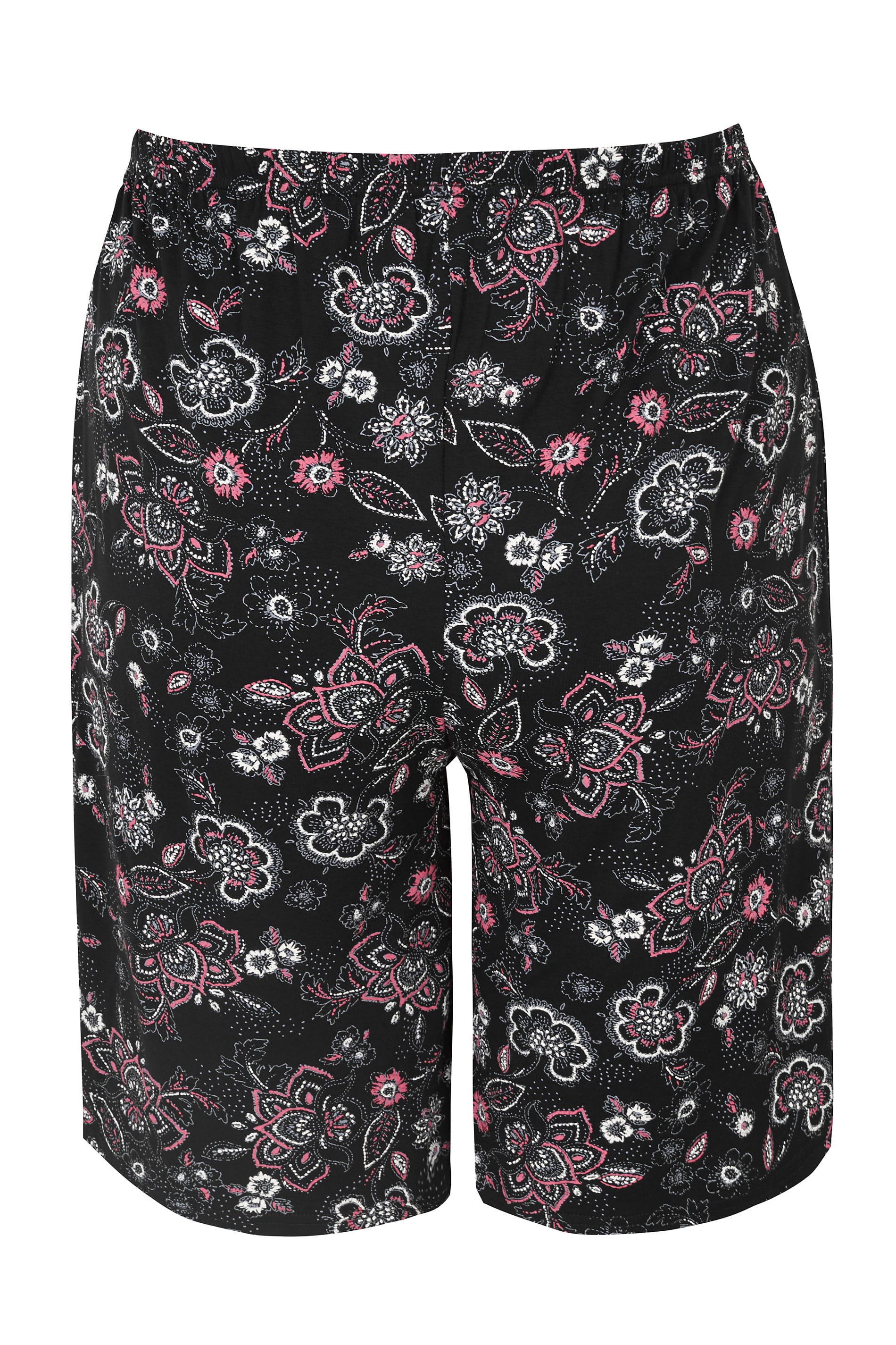 Black & Pink Floral Jersey Shorts, plus size 16 to 36