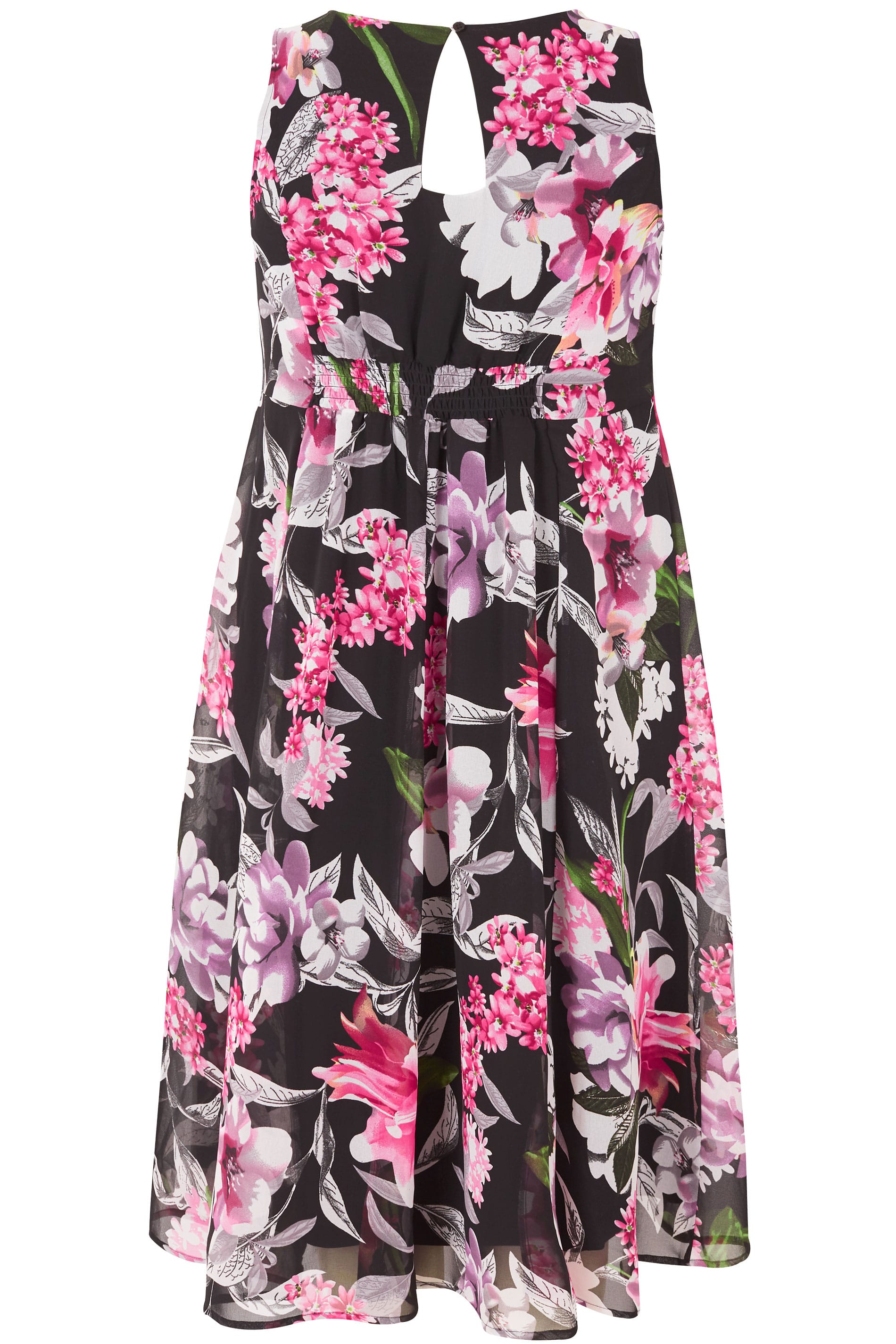 Black & Pink Floral Skater Dress, plus size 16 to 36