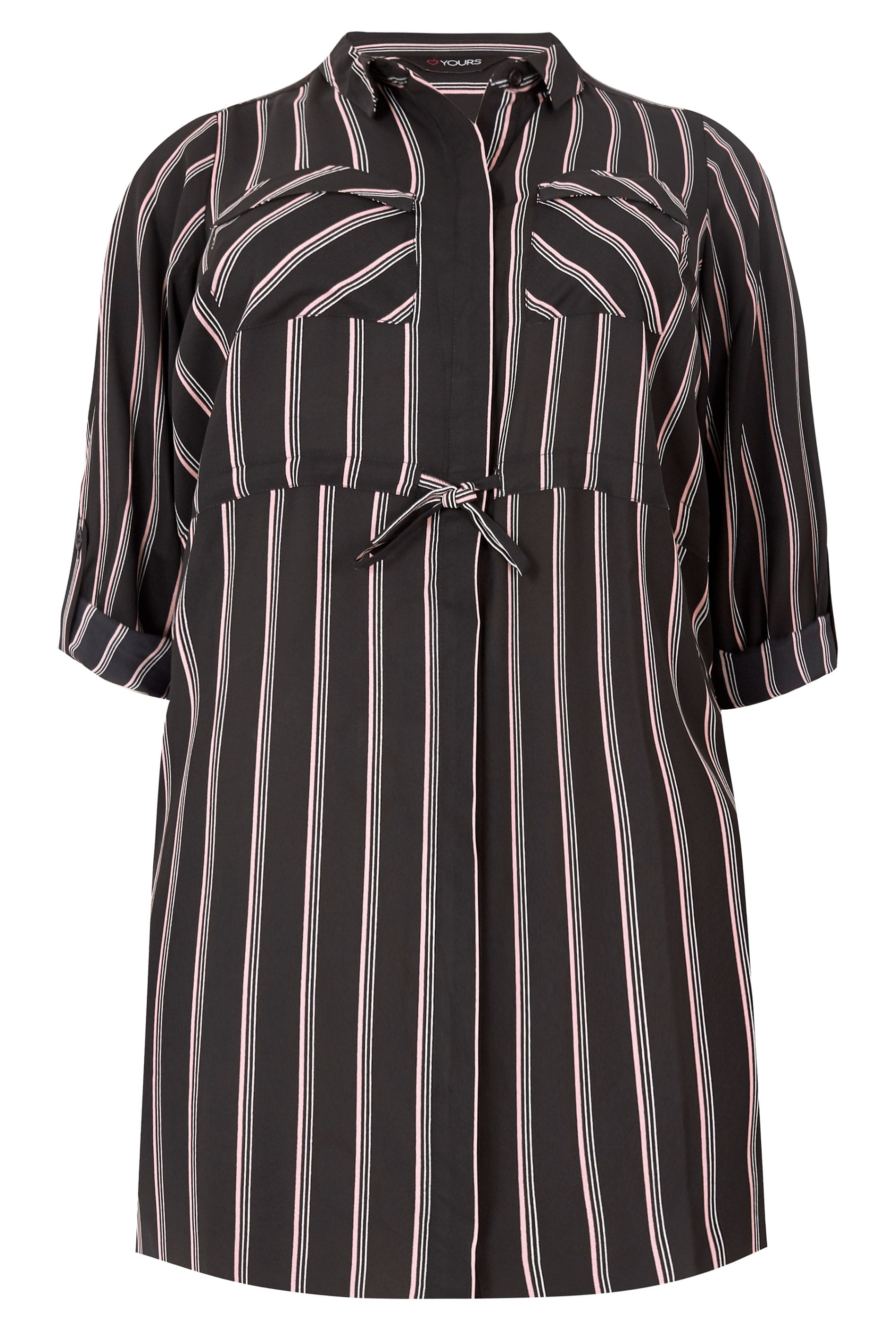 Black & Pink Striped Longline Shirt, plus size 16 to 36