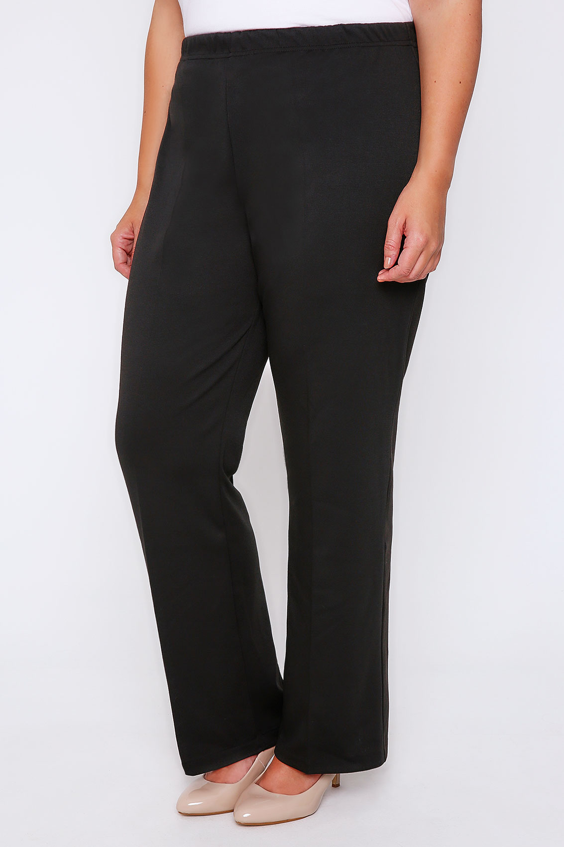 Black Pull On Ponte Bootcut Trousers Plus Size 14 to 32