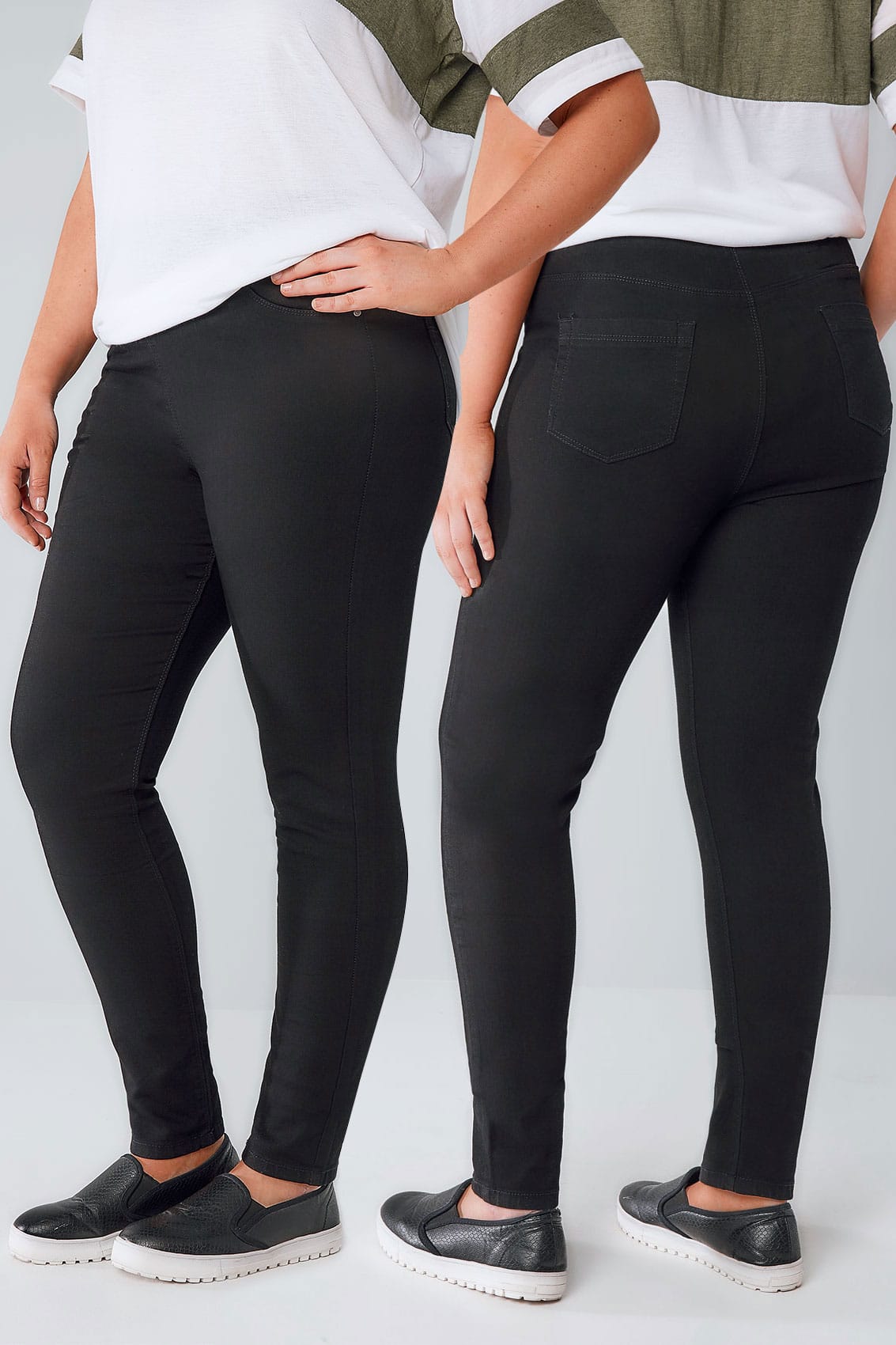 Black Pull On Stretch JENNY Jeggings plus Size 14 to 32