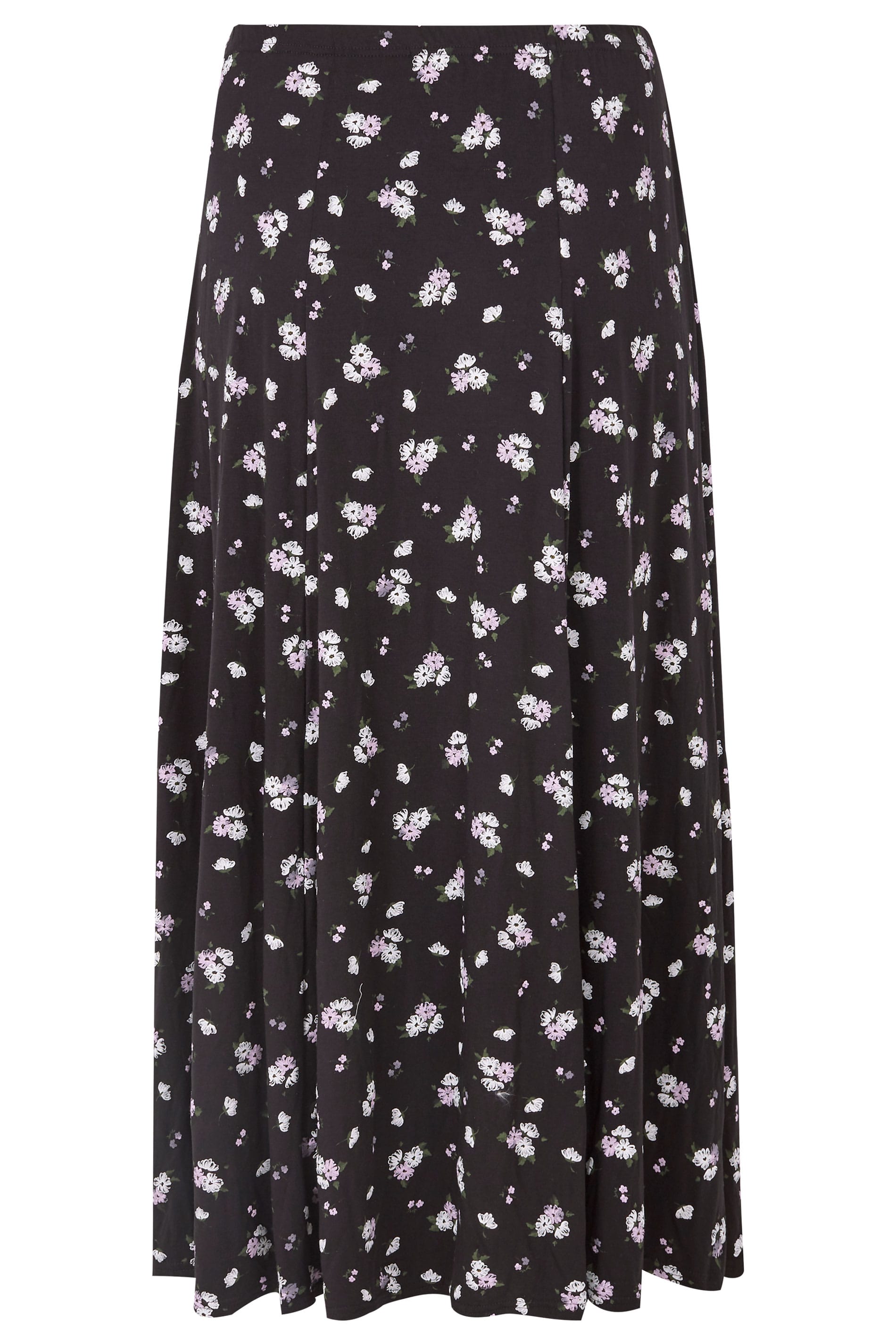 Zwarte maxi rok  met paarse bloemenprint grote maten 44 64