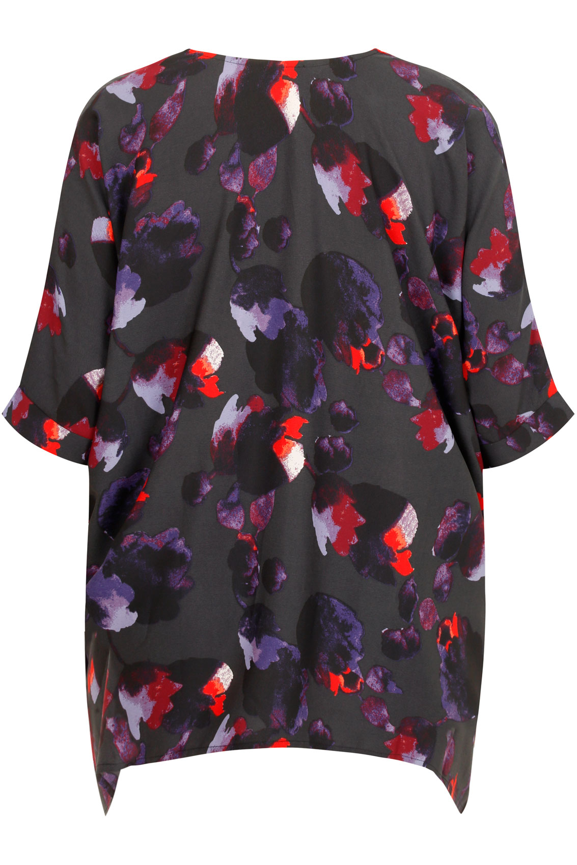 Black & Purple Floral Print Oversized Top With Zip Detail Plus Size 16 ...
