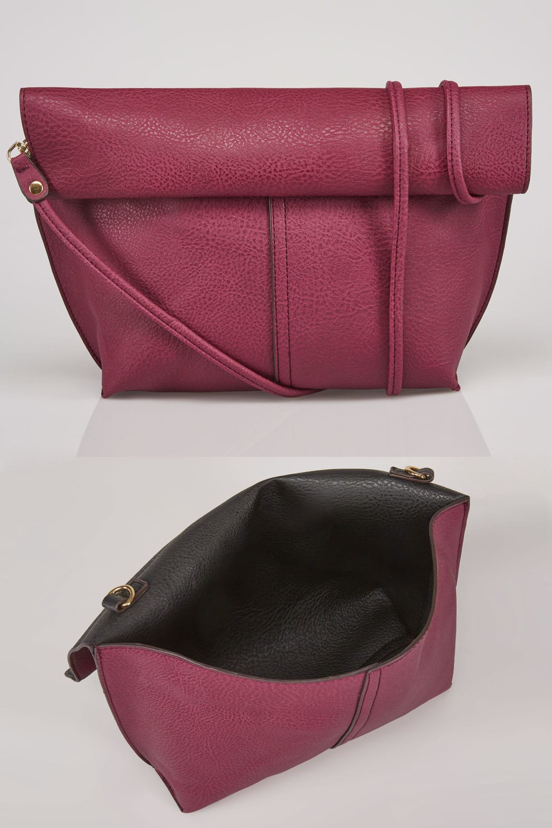 Black  Purple Reversible Roll Top Bag With Detachable Straps-9345