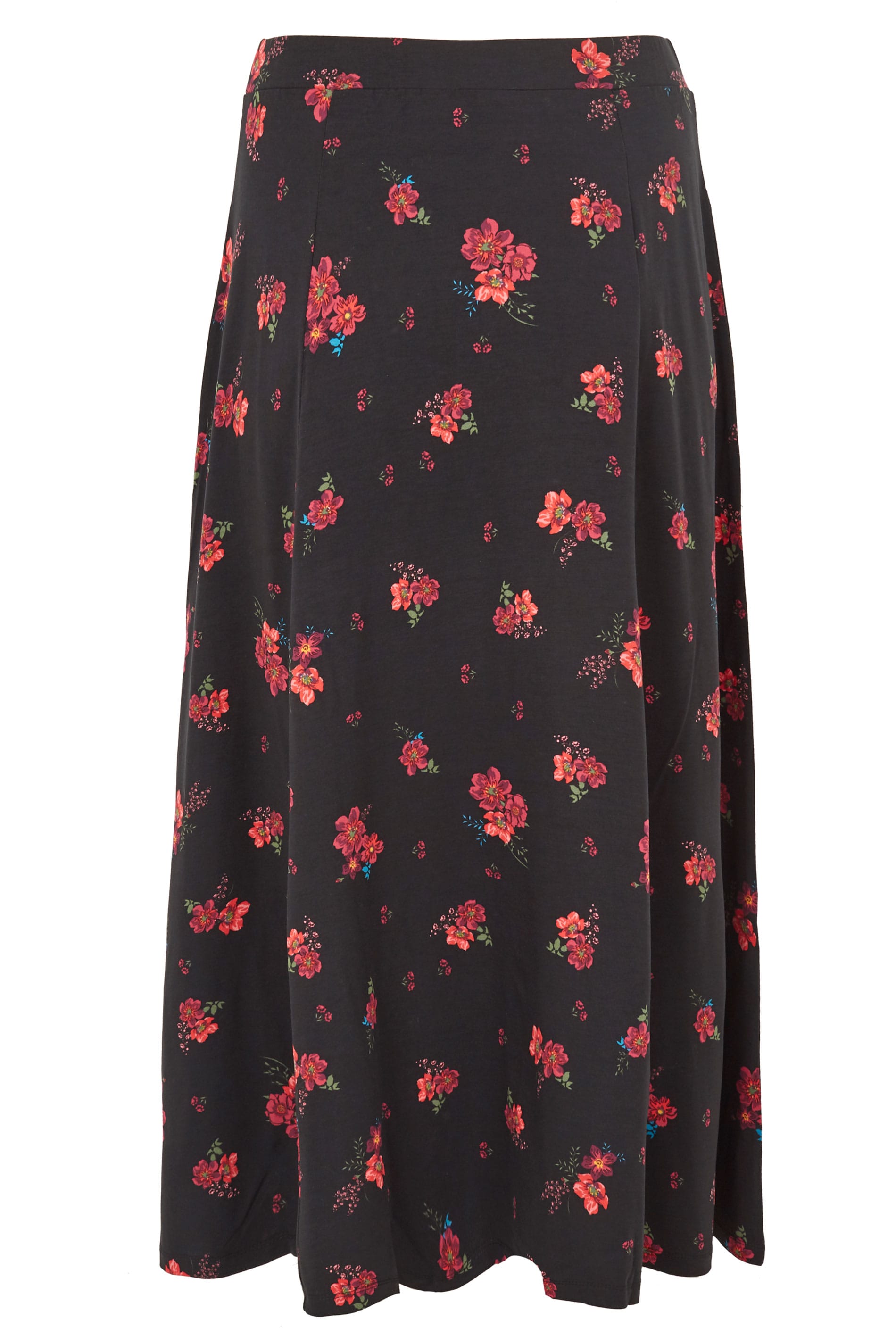 Black & Red Floral Maxi Skirt With Pockets, Plus size 16 to 36