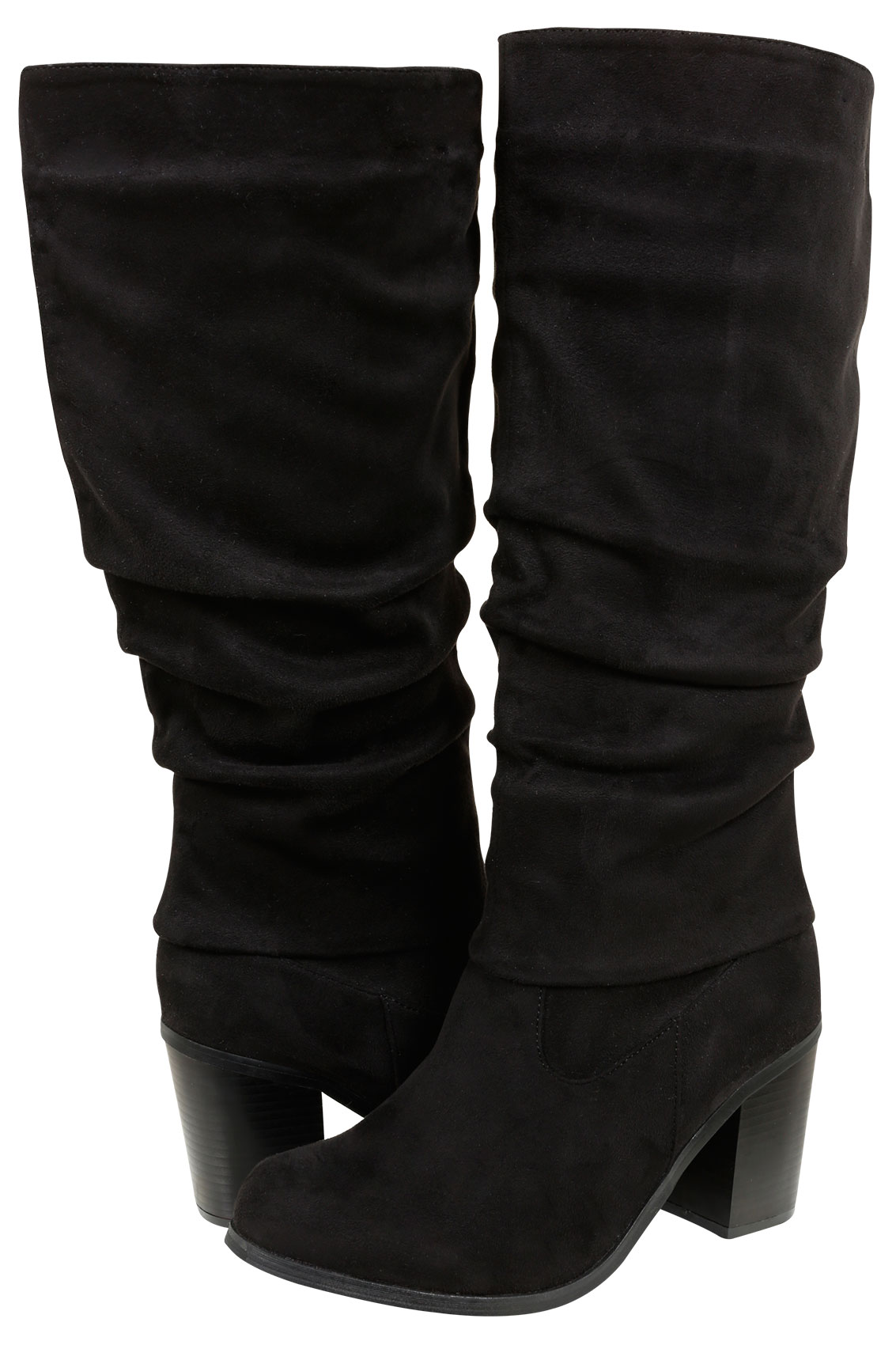 Black Ruched Knee High Suedette Heeled Boots EEE Fit Sizes: 4EEE,5EEE ...