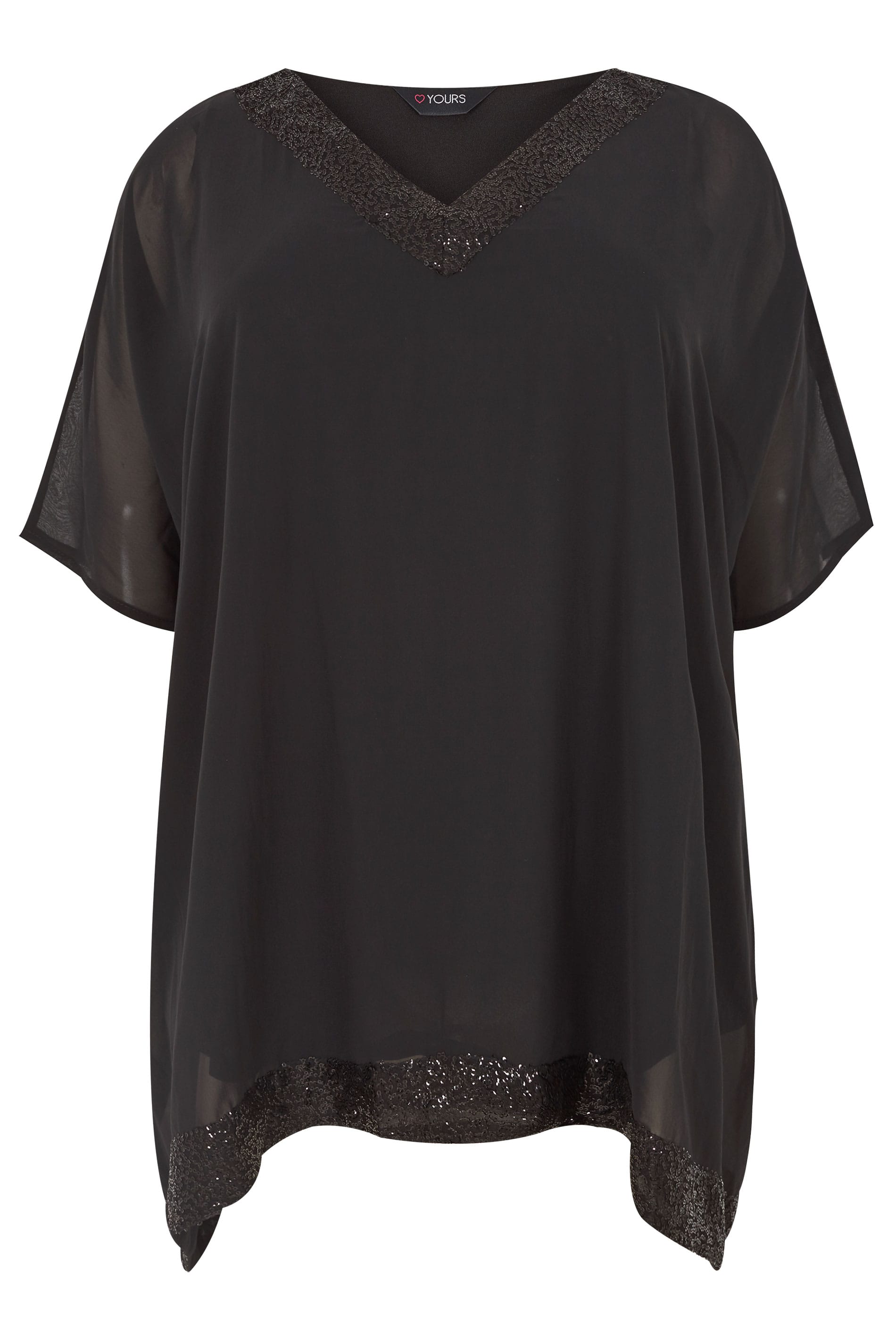 Black Sequin Embellished Cape Top, Plus size 16 to 36